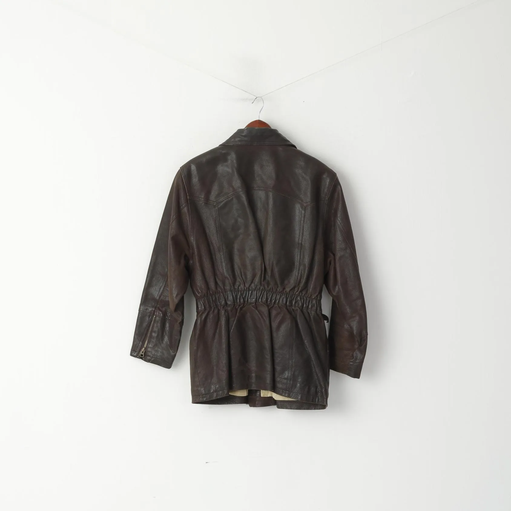 Hollies Women M Leather Jacket Brown Vintage Biker Great Look Zip Up Top