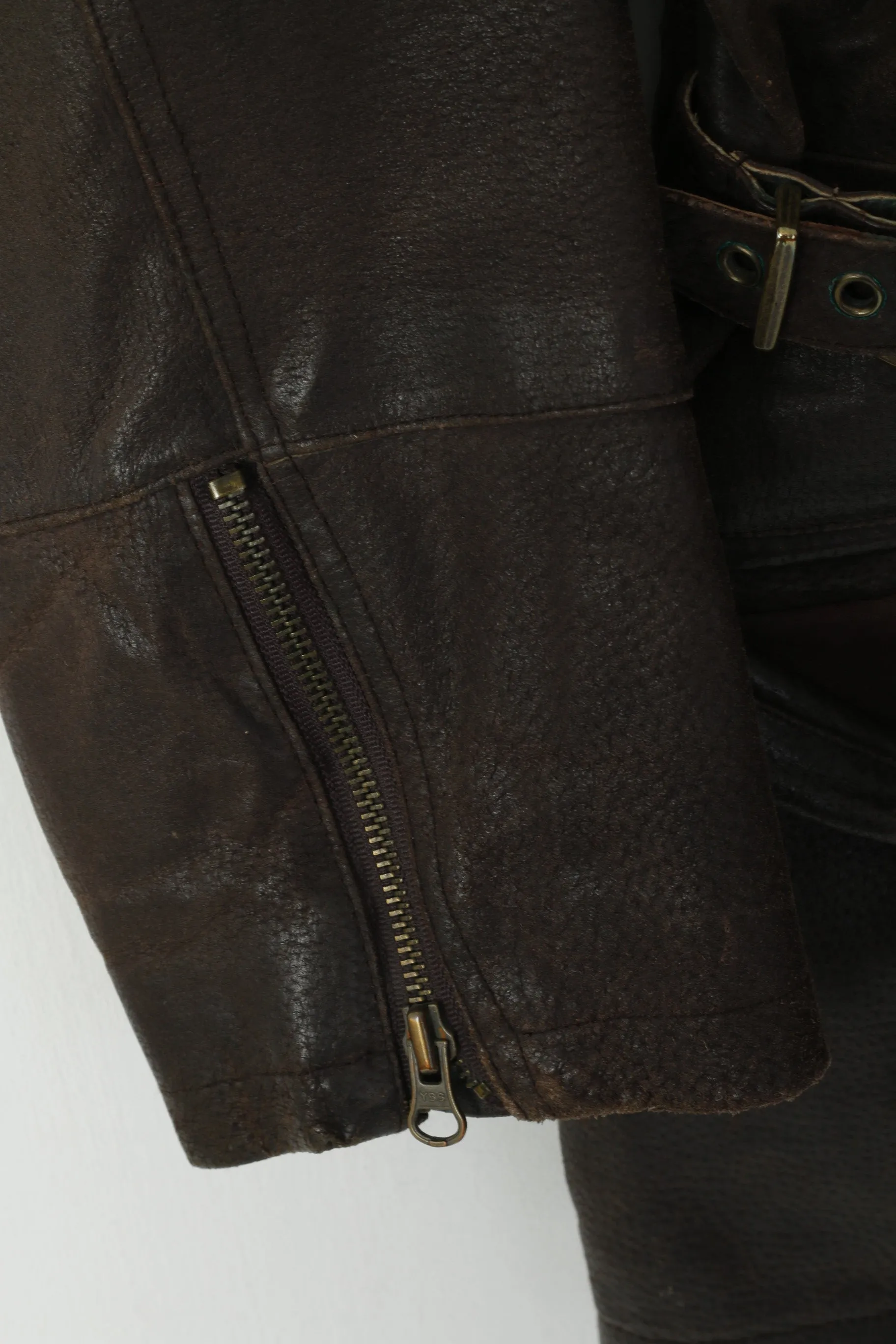 Hollies Women M Leather Jacket Brown Vintage Biker Great Look Zip Up Top