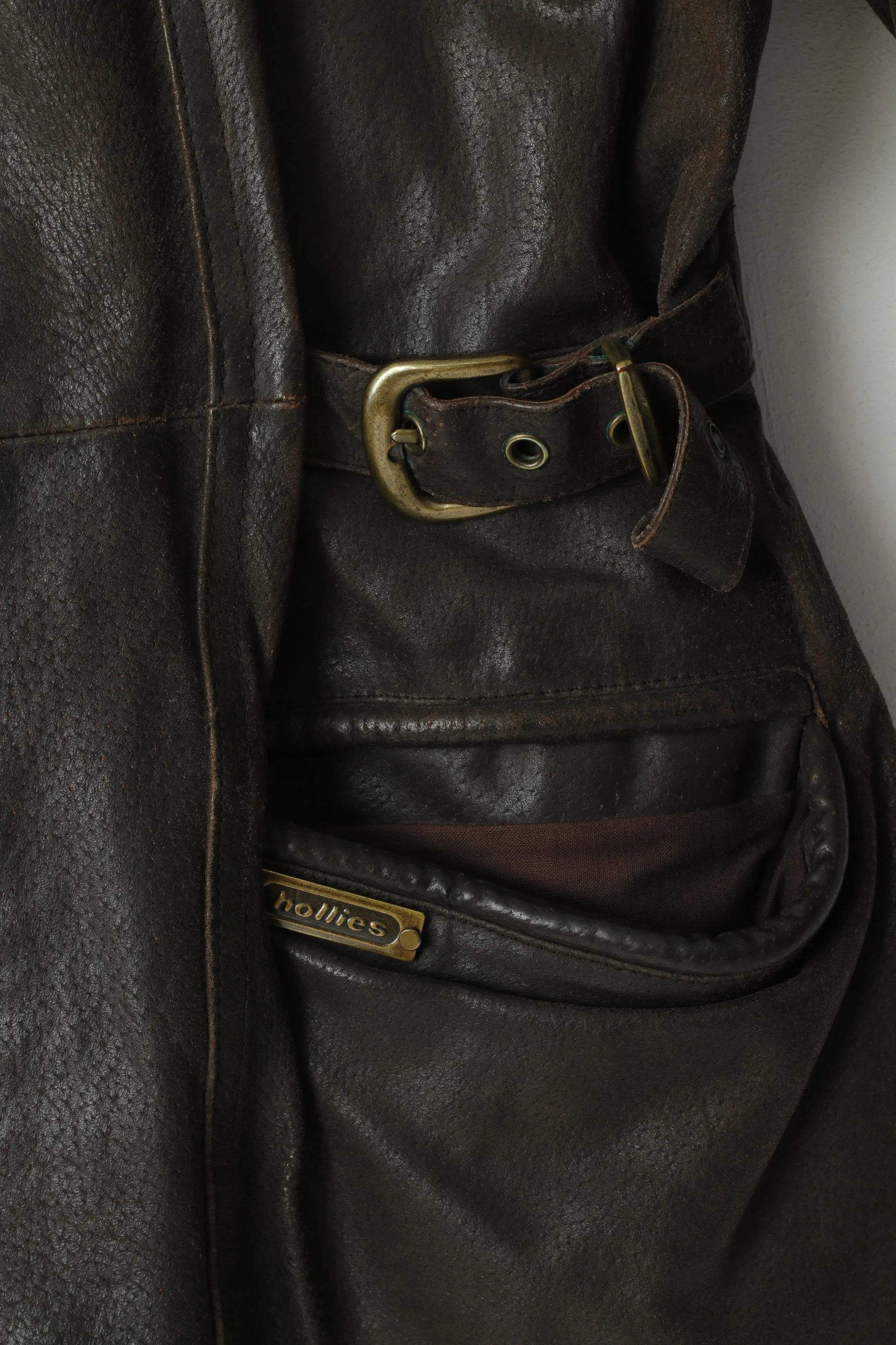 Hollies Women M Leather Jacket Brown Vintage Biker Great Look Zip Up Top