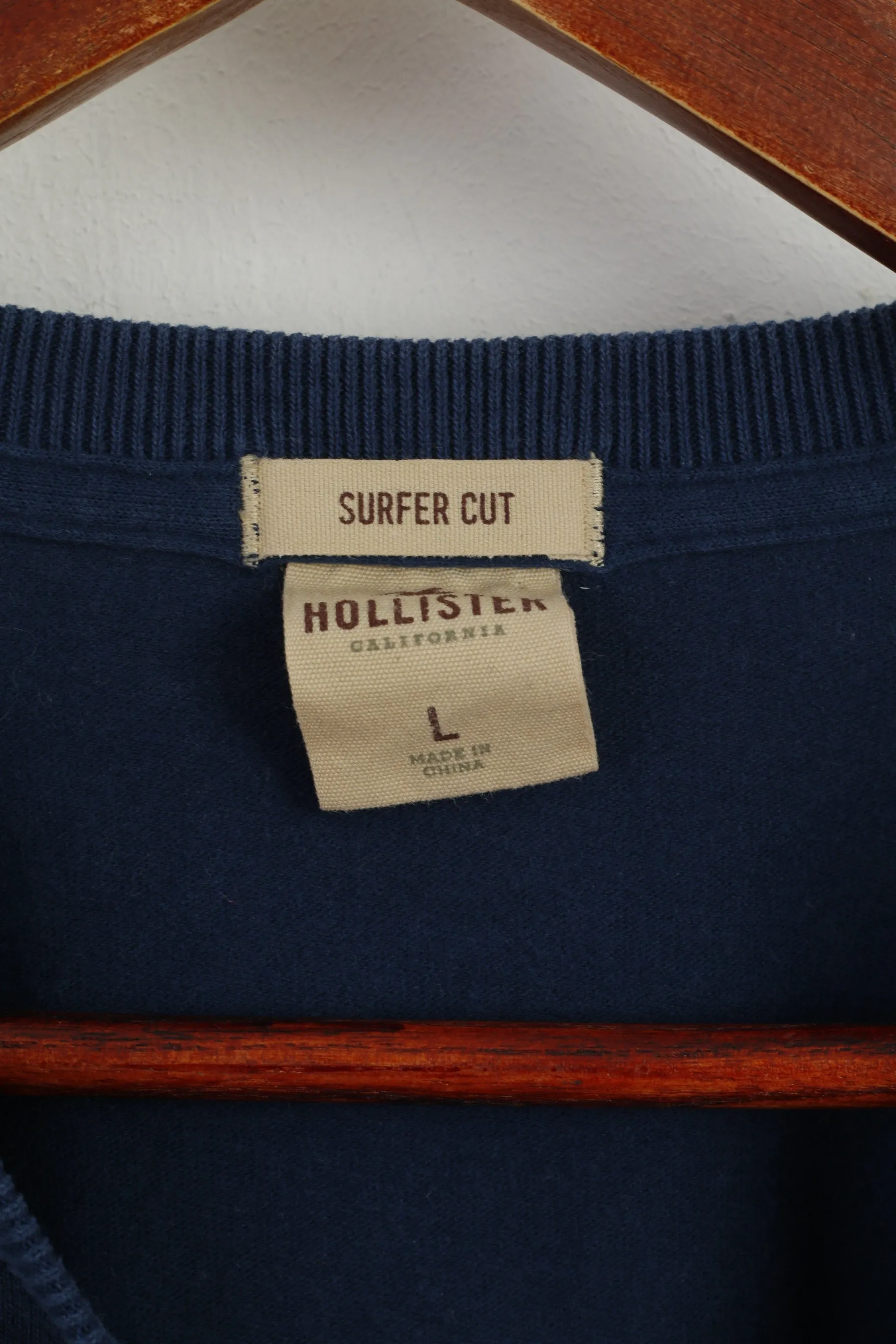Hollister California Men L Shirt Blue Cotton Surfer Cut  Long Sleeve Fit Top