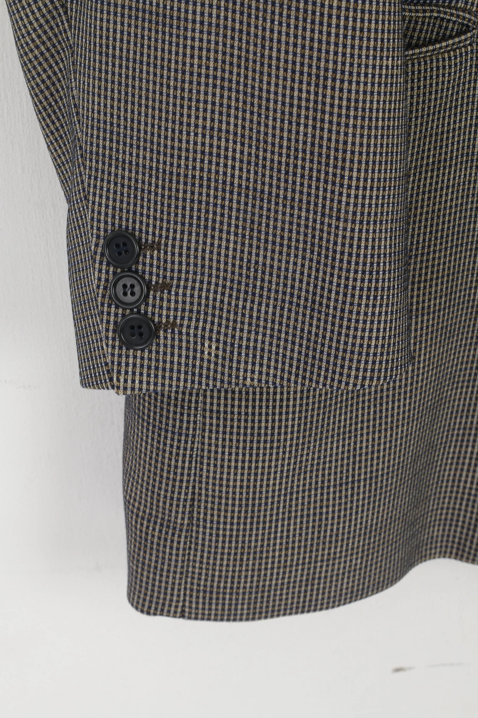 Hugo Boss Men 102 40 Blazer Navy Shiny Check Vintage Virgin Wool Einstein Single Breasted Jacket