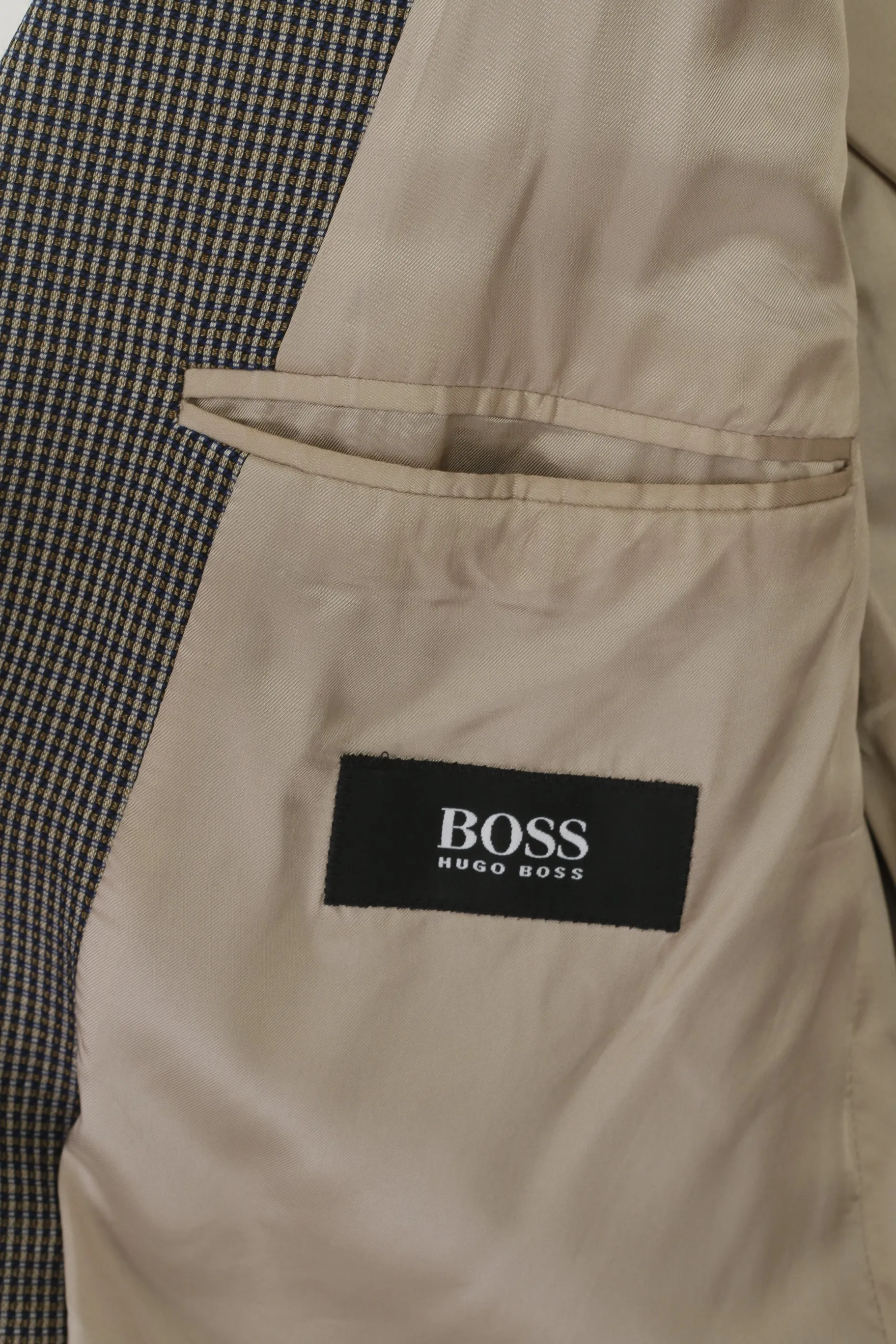 Hugo Boss Men 102 40 Blazer Navy Shiny Check Vintage Virgin Wool Einstein Single Breasted Jacket