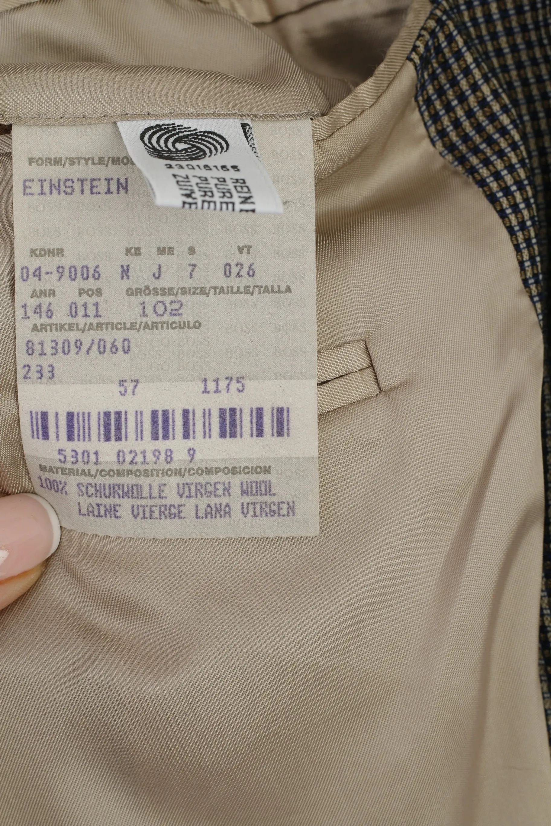 Hugo Boss Men 102 40 Blazer Navy Shiny Check Vintage Virgin Wool Einstein Single Breasted Jacket