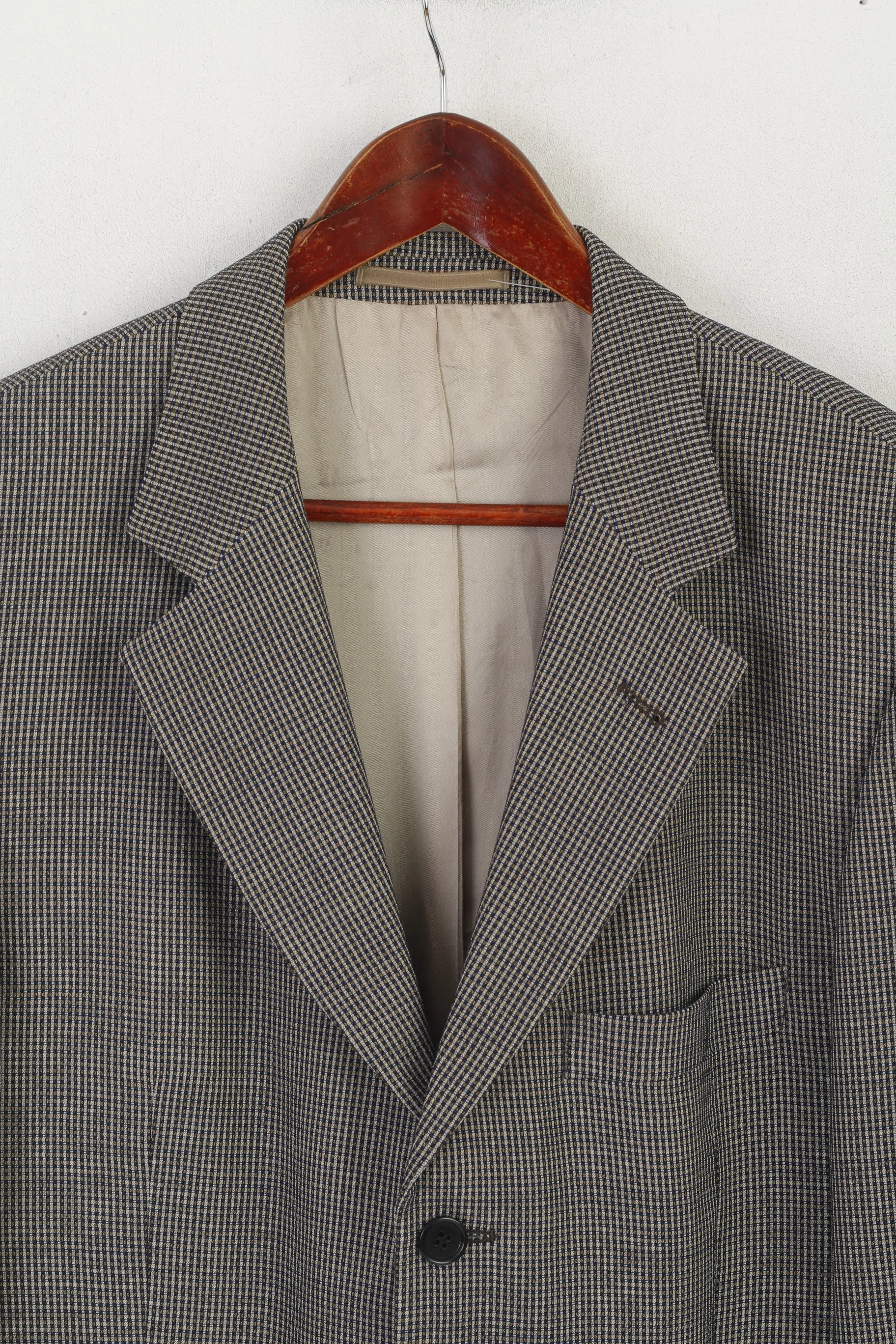 Hugo Boss Men 102 40 Blazer Navy Shiny Check Vintage Virgin Wool Einstein Single Breasted Jacket