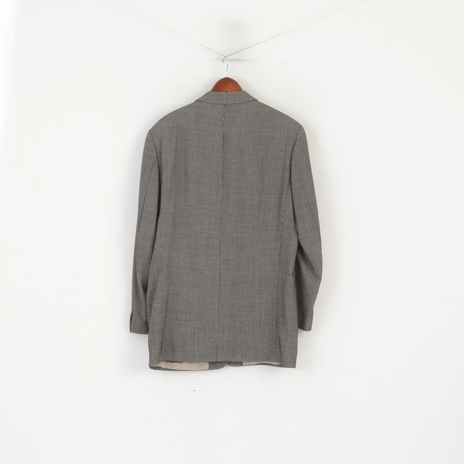 Hugo Boss Men 102 40 Blazer Navy Shiny Check Vintage Virgin Wool Einstein Single Breasted Jacket