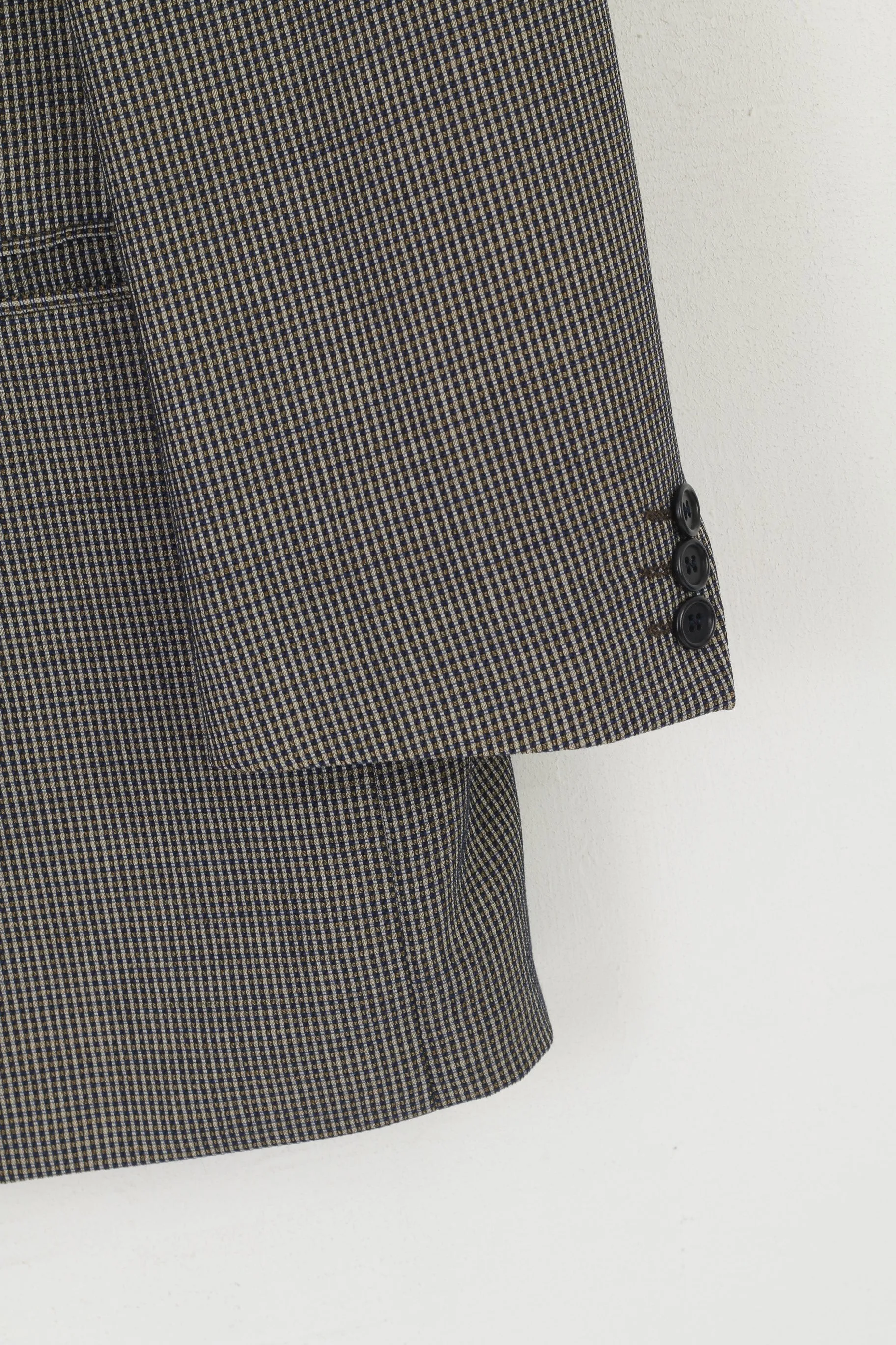 Hugo Boss Men 102 40 Blazer Navy Shiny Check Vintage Virgin Wool Einstein Single Breasted Jacket