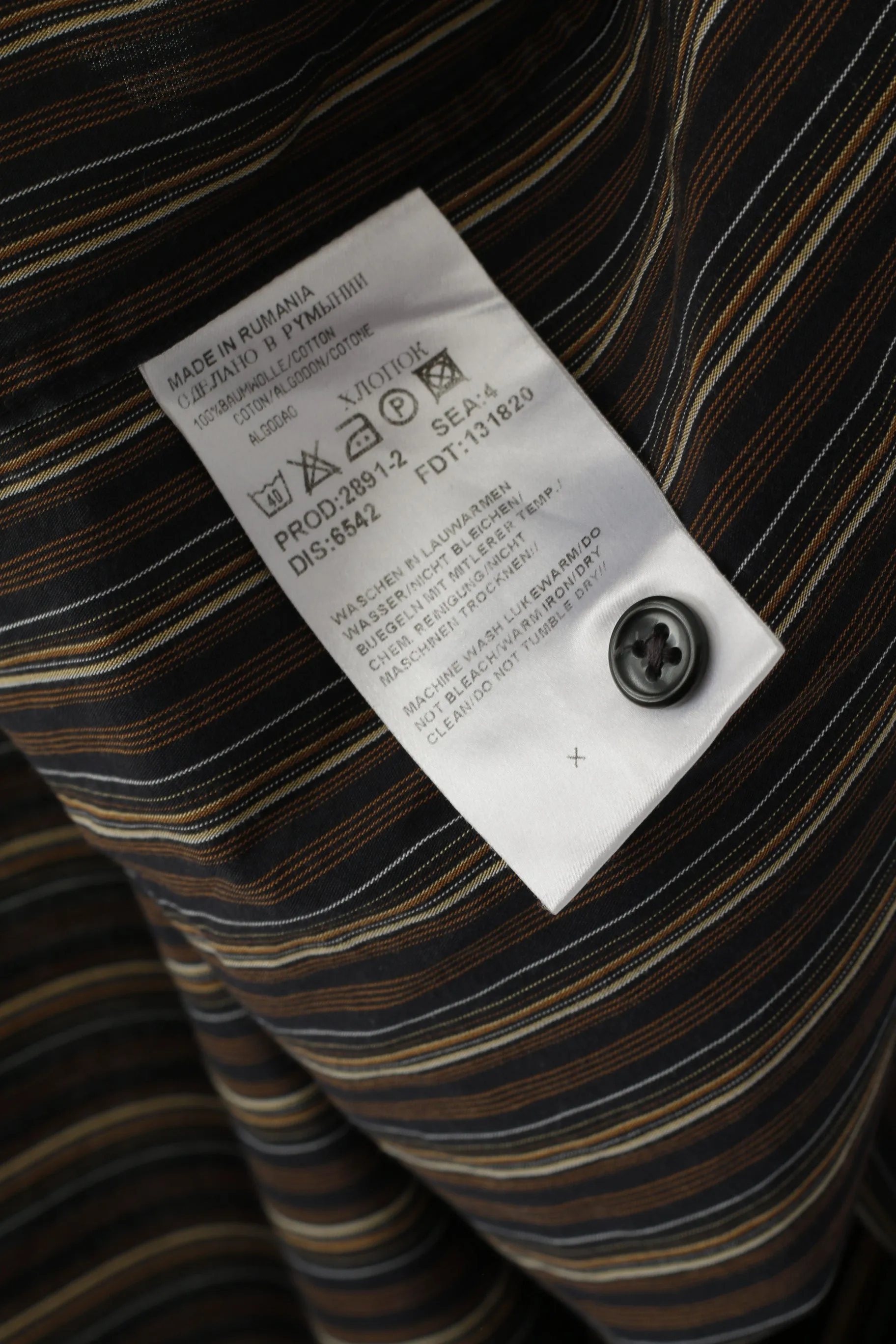 Hugo Boss Men 17 43 XL Casual Shirt Brown Cotton Striped Long Sleeved Top