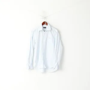 Hugo Boss Men 39 15.5 L Casual Shirt Blue Cotton Long Sleeve Plain Top