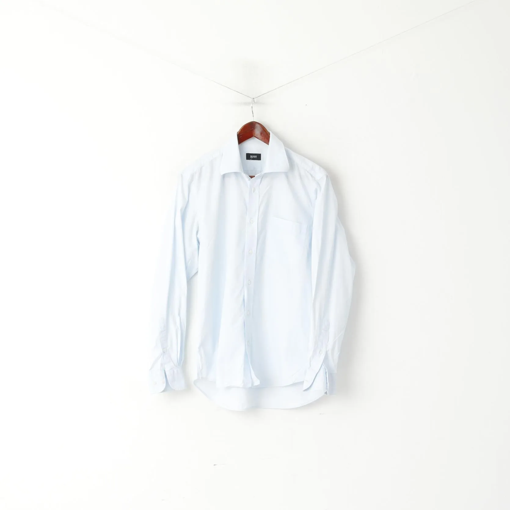 Hugo Boss Men 39 15.5 L Casual Shirt Blue Cotton Long Sleeve Plain Top