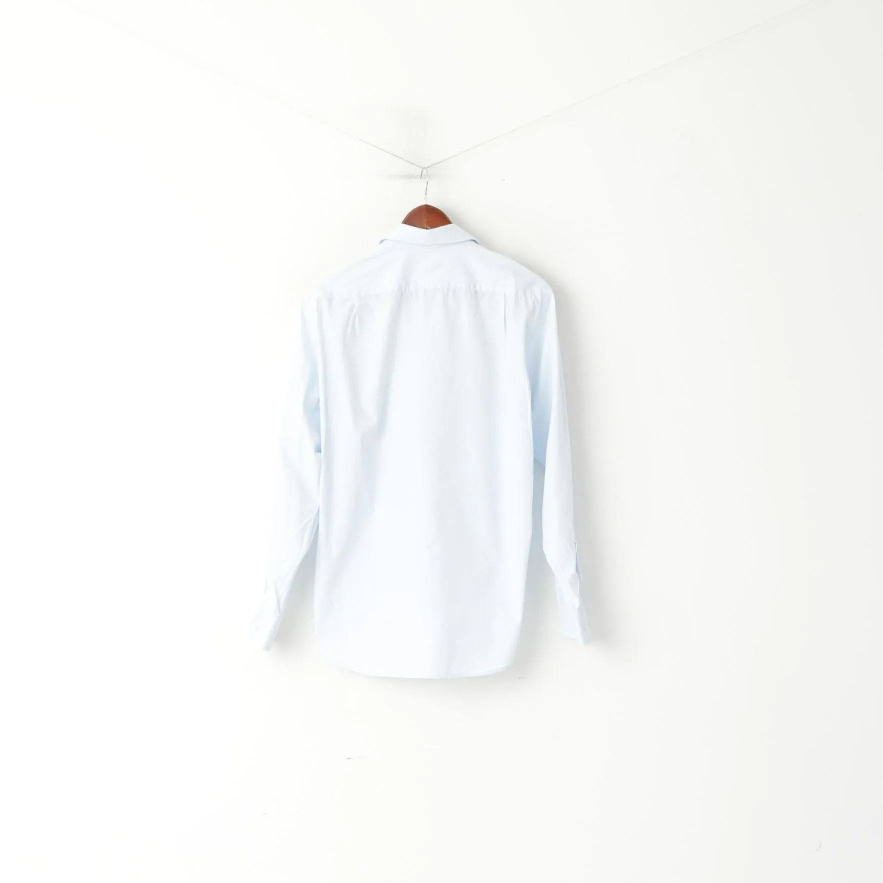 Hugo Boss Men 39 15.5 L Casual Shirt Blue Cotton Long Sleeve Plain Top