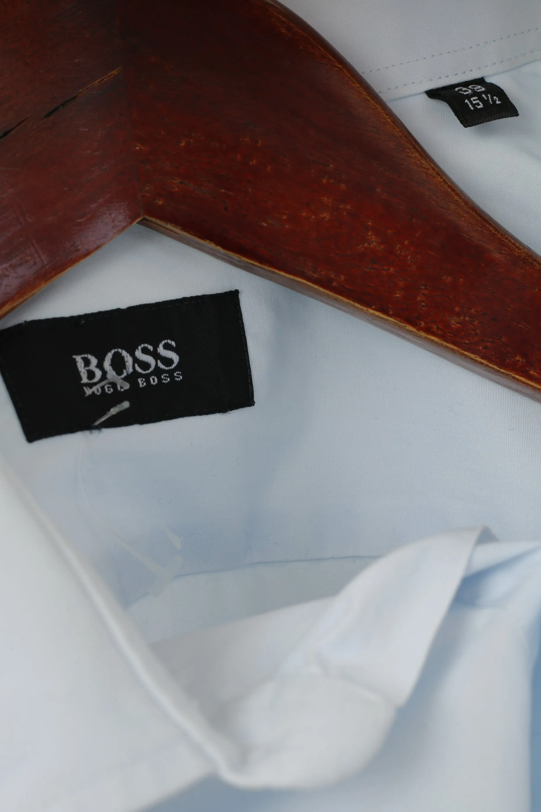 Hugo Boss Men 39 15.5 L Casual Shirt Blue Cotton Long Sleeve Plain Top