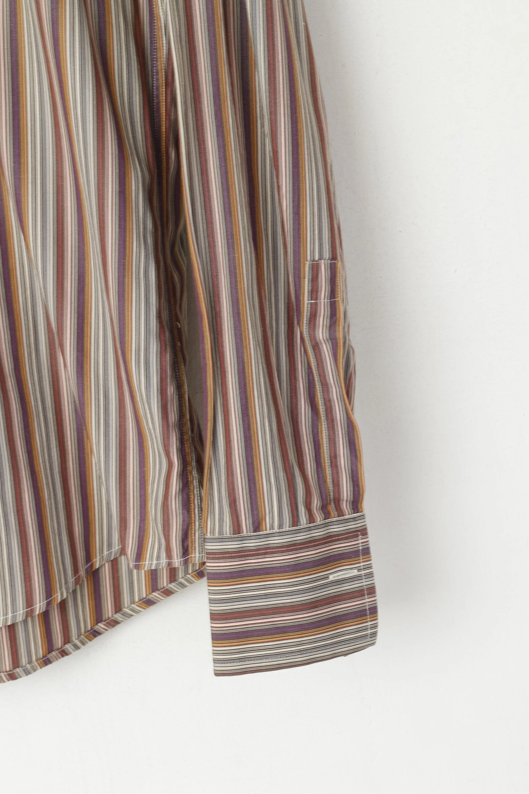 Hugo Boss Men 39 15.5 M Casual Shirt Brown Striped Cotton Long Sleeve Top