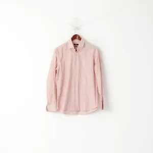 Hugo Boss Men 41 16 L Casual Shirt Peach Cotton Striped Regular Fit Long Sleeve Top