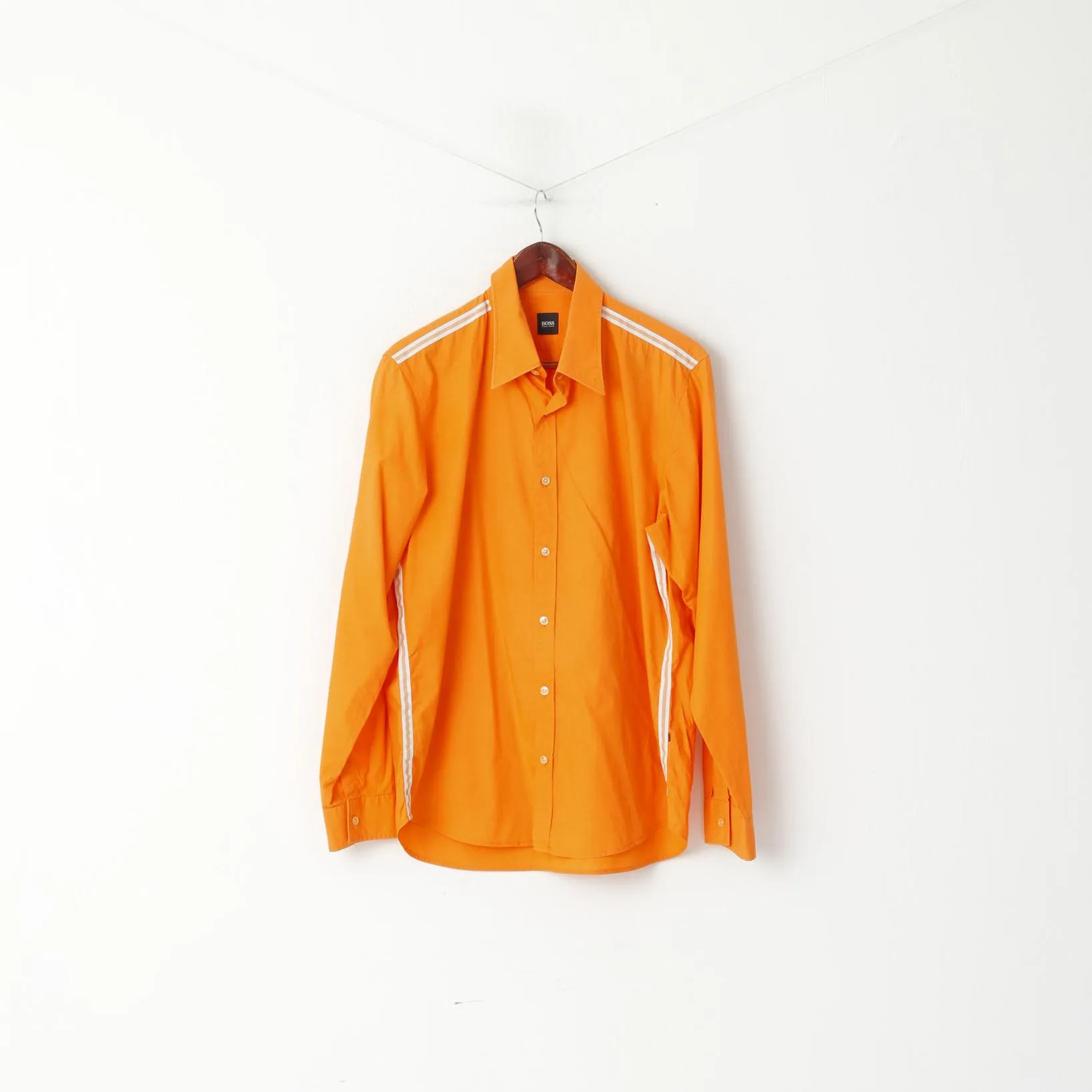 Hugo Boss Men L Casual Shirt Orange Cotton Detailed BUttons Long Sleeve Top
