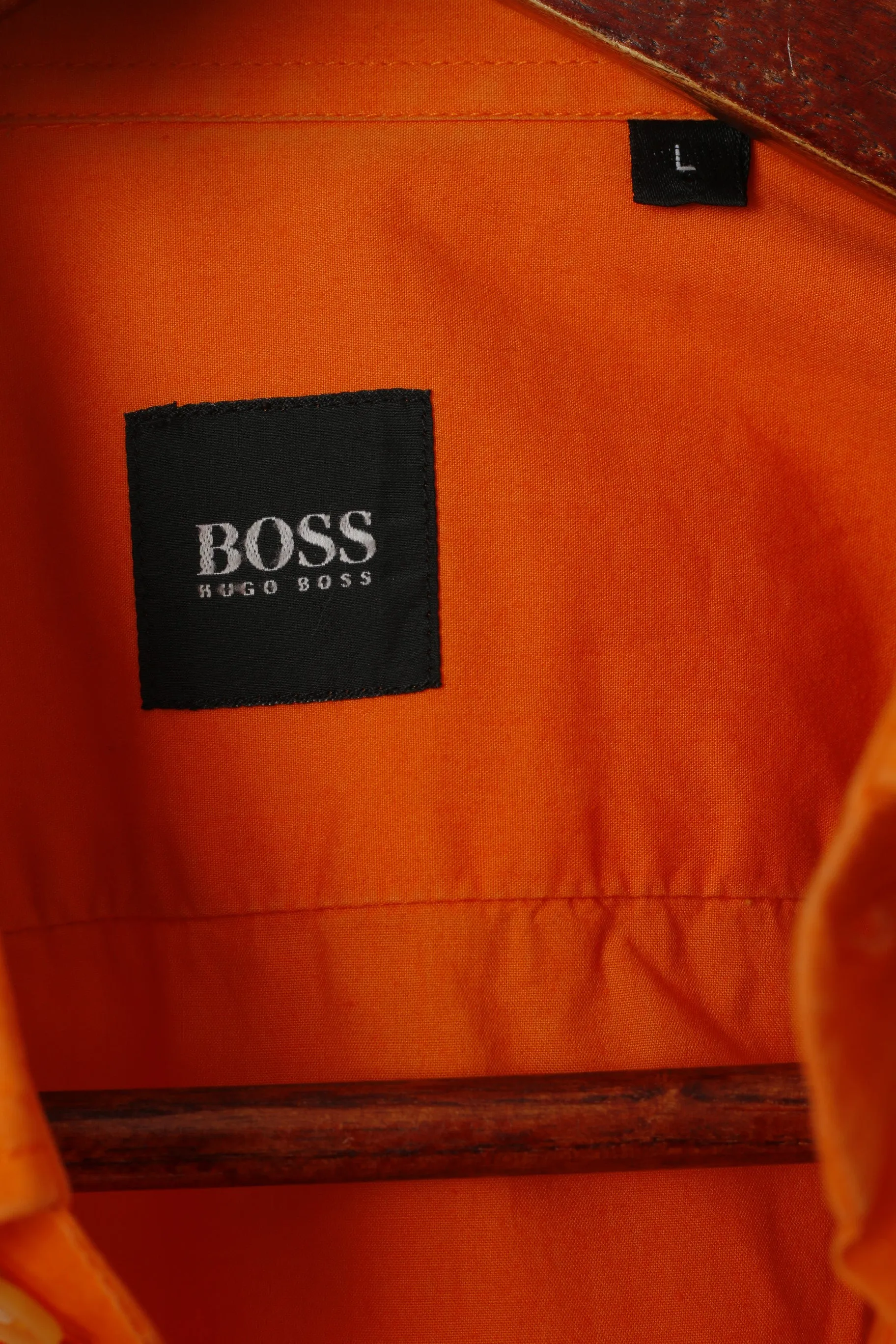 Hugo Boss Men L Casual Shirt Orange Cotton Detailed BUttons Long Sleeve Top