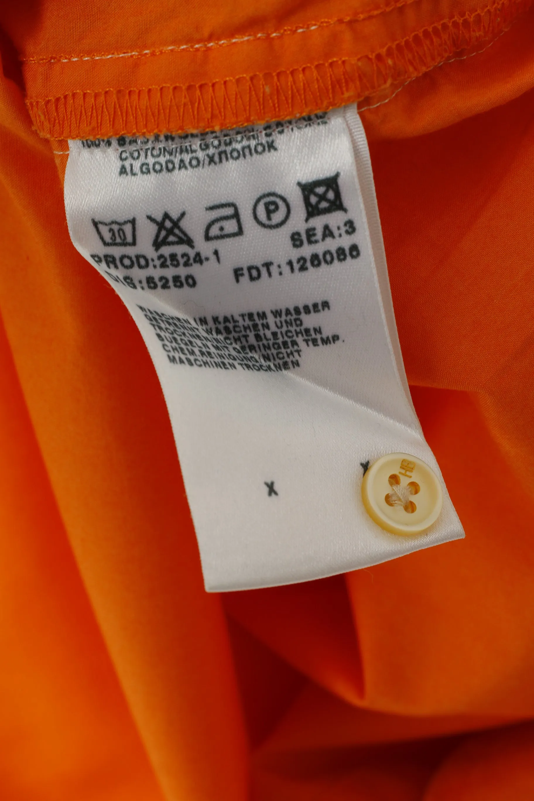 Hugo Boss Men L Casual Shirt Orange Cotton Detailed BUttons Long Sleeve Top