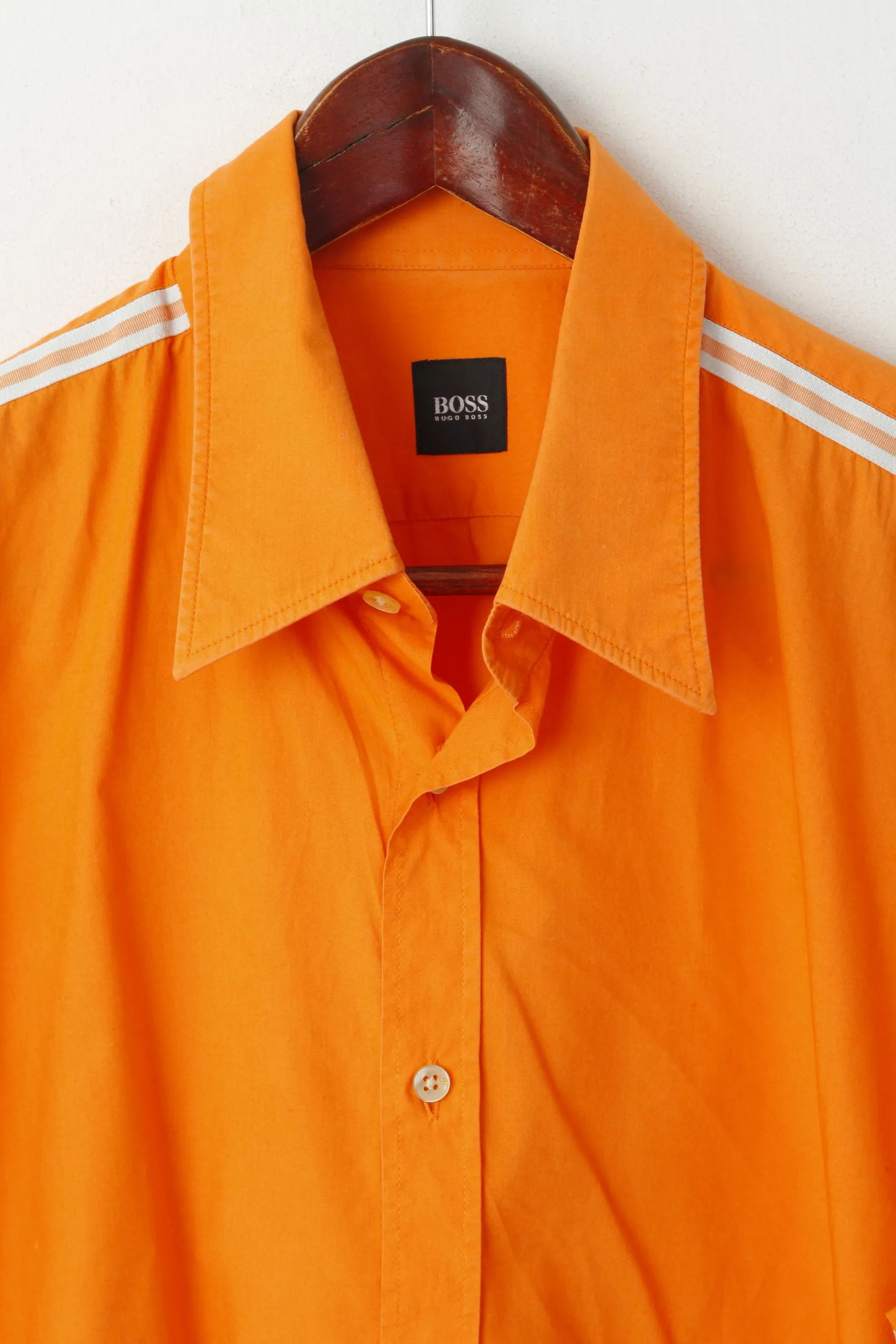 Hugo Boss Men L Casual Shirt Orange Cotton Detailed BUttons Long Sleeve Top
