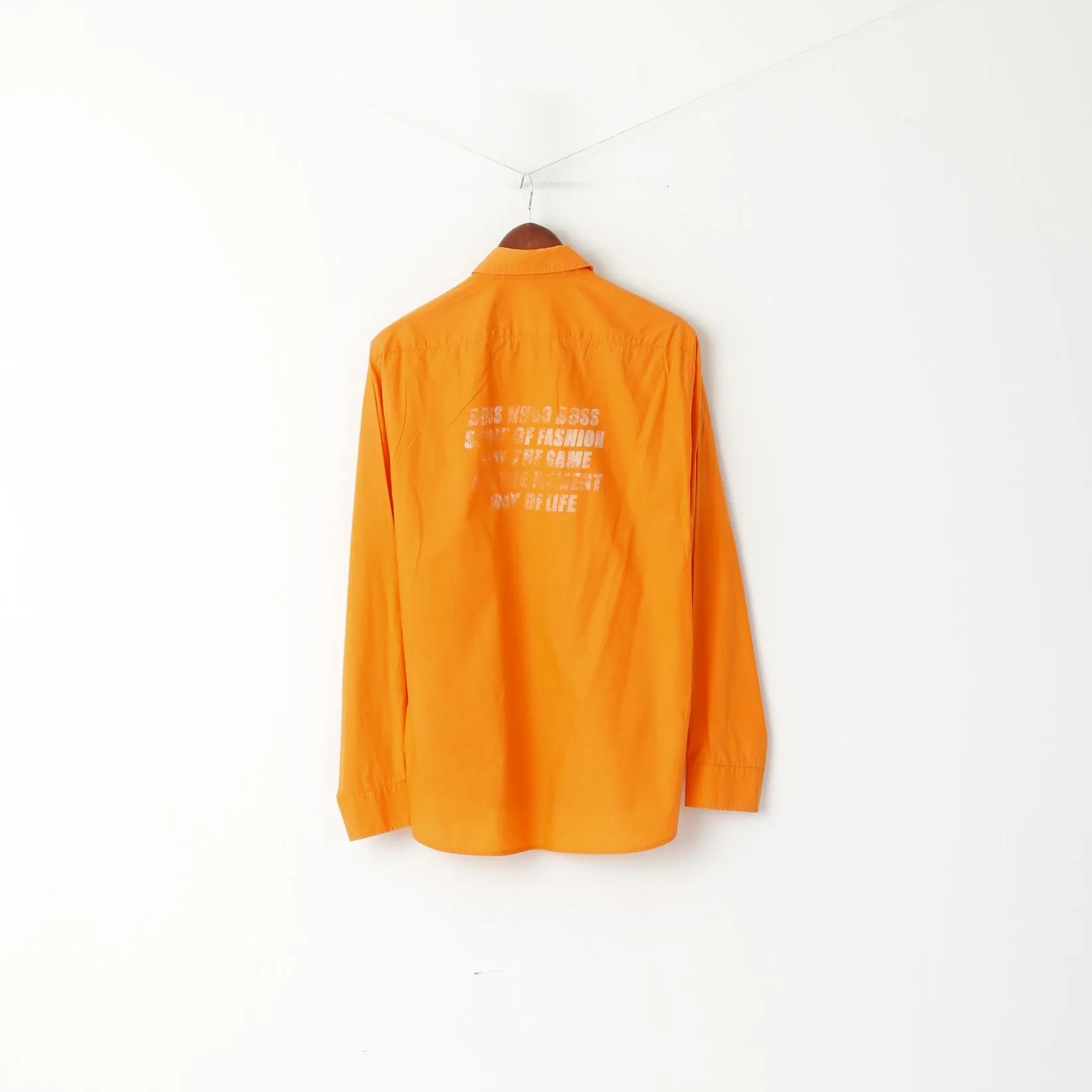 Hugo Boss Men L Casual Shirt Orange Cotton Detailed BUttons Long Sleeve Top