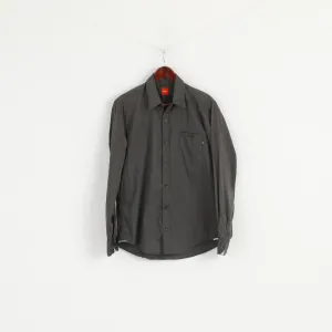 Hugo Boss Men M Casual Shirt Gray Cotton Nylon Blend Soft Long Sleeve Fit Top