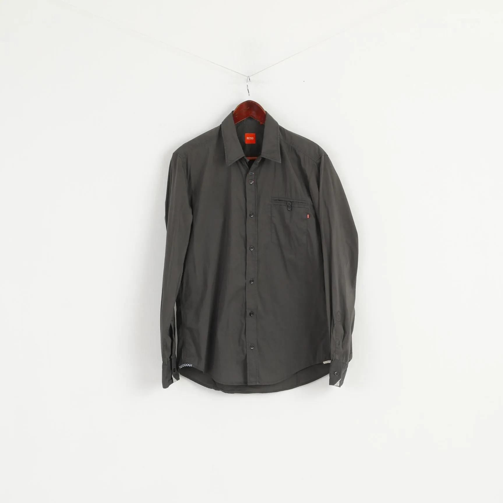 Hugo Boss Men M Casual Shirt Gray Cotton Nylon Blend Soft Long Sleeve Fit Top
