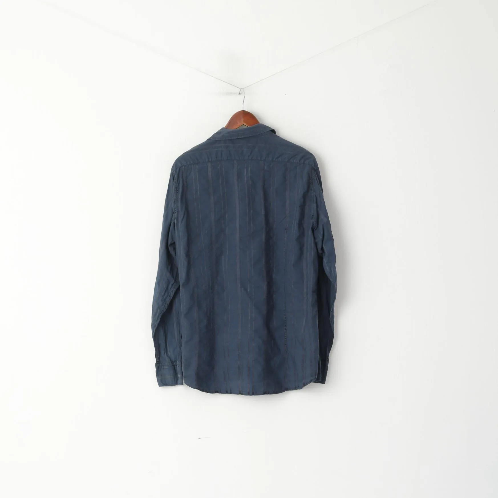 Hugo Boss Men M Casual Shirt Navy Striped Button Down Collar Slim Fit Long Sleeve Top