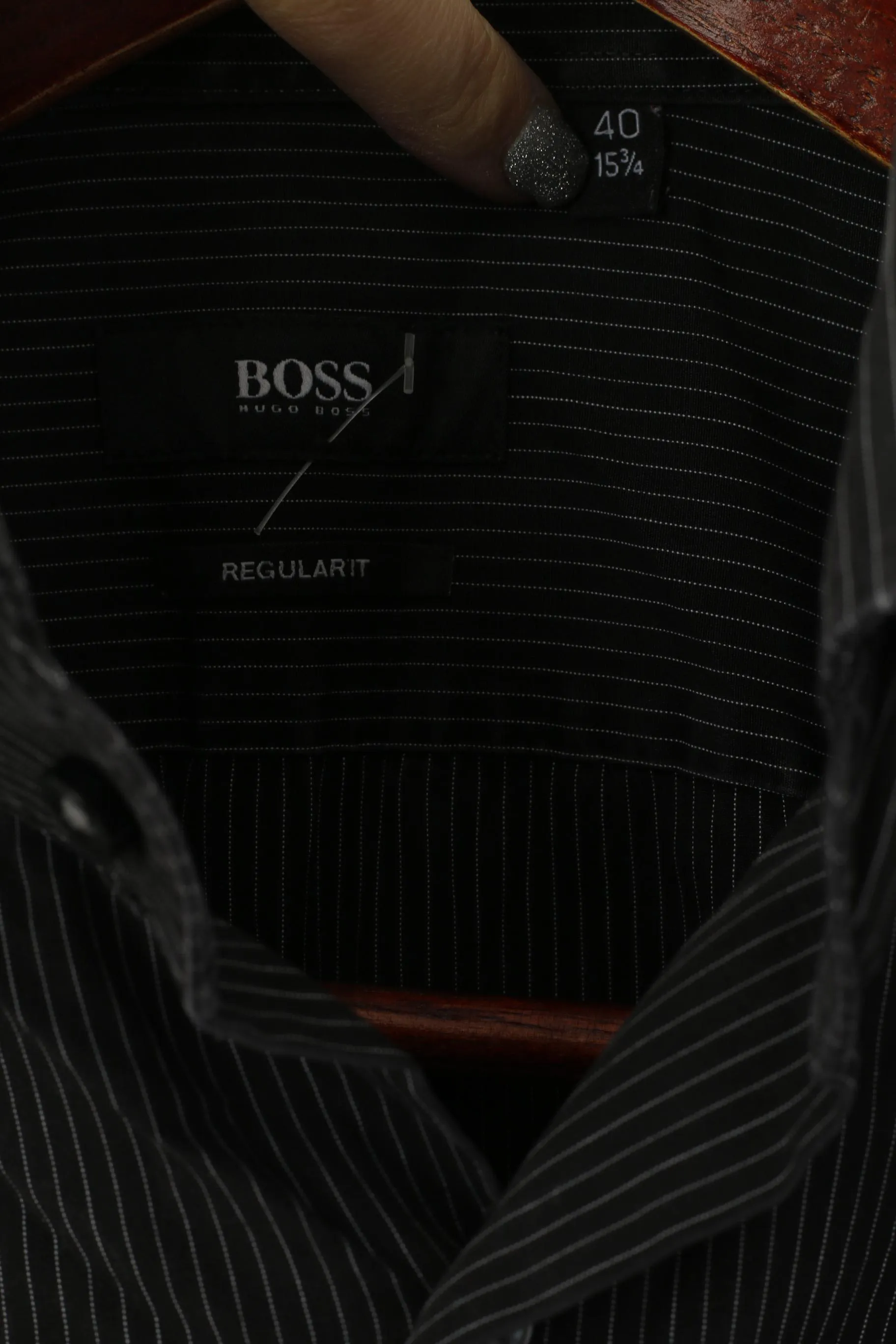 Hugo Boss Men S 40 Casual Shirt Black Striped Cotton Regular Fit Long Sleeve Top