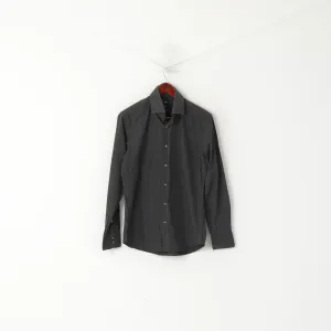 Hugo Boss Men S 40 Casual Shirt Black Striped Cotton Regular Fit Long Sleeve Top
