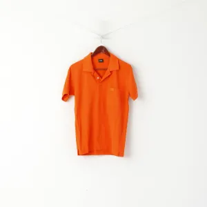 Hugo Boss Men S Polo Shirt Orange Cotton Detailed Buttons Classic Plain Top