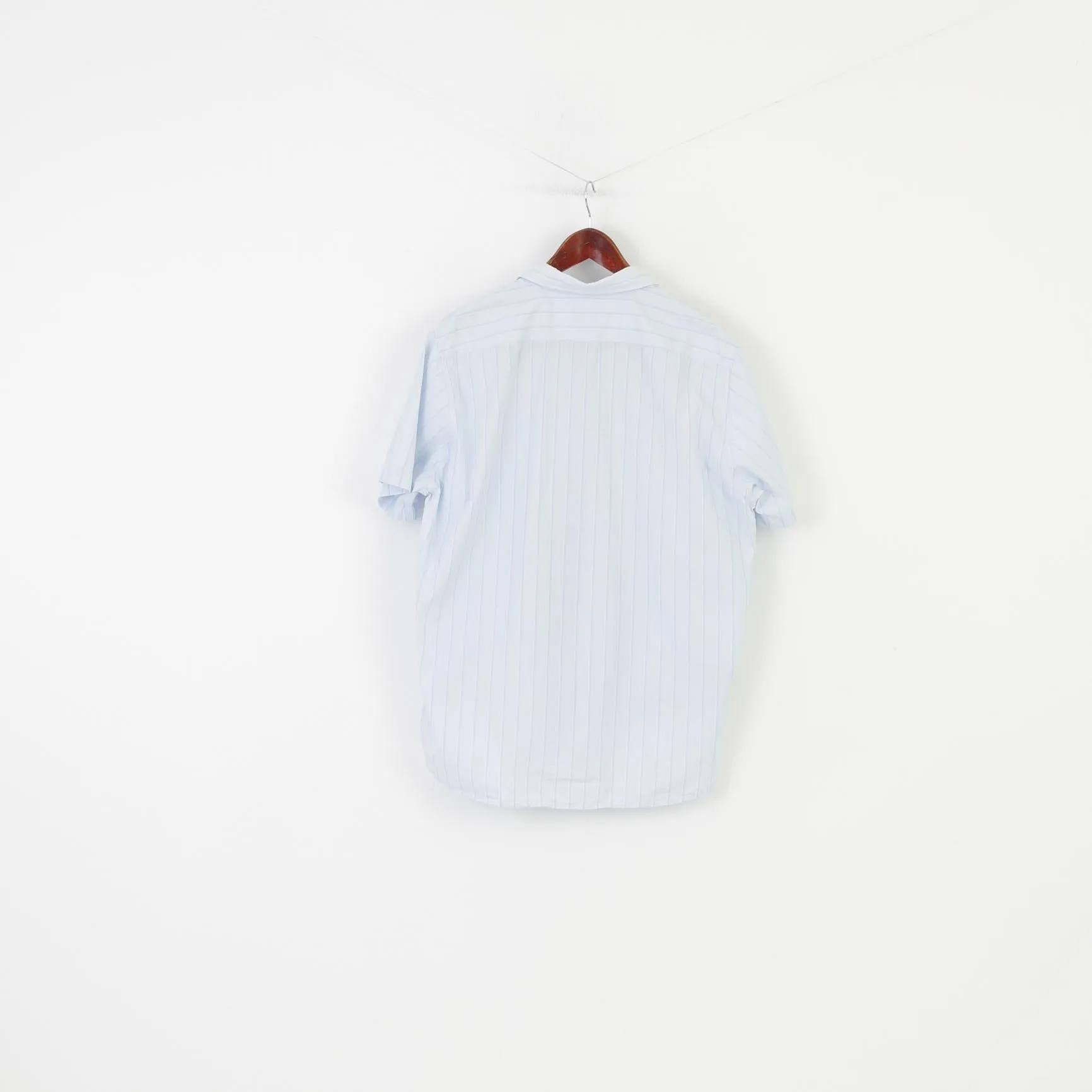Hugo Boss Men XL Casual Shirt Striped Blue Collar Cotton Short Sleeve Top