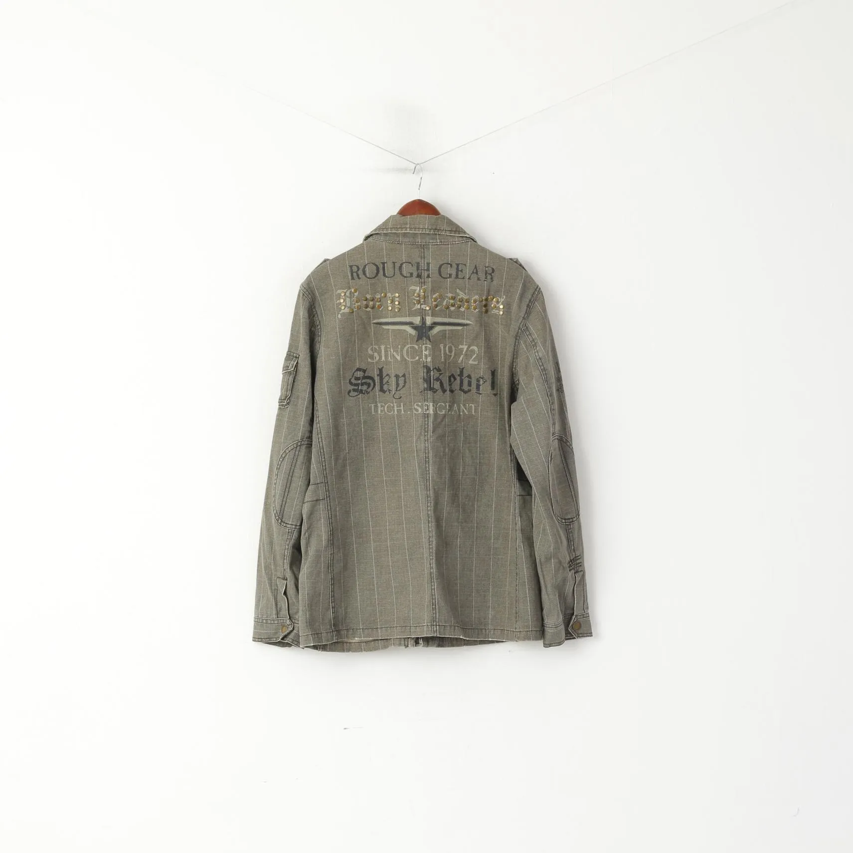 IDPDT Men L (M) Denim Jacket Gray Check Cotton Rough Gear Sky Rebel Blazer Top