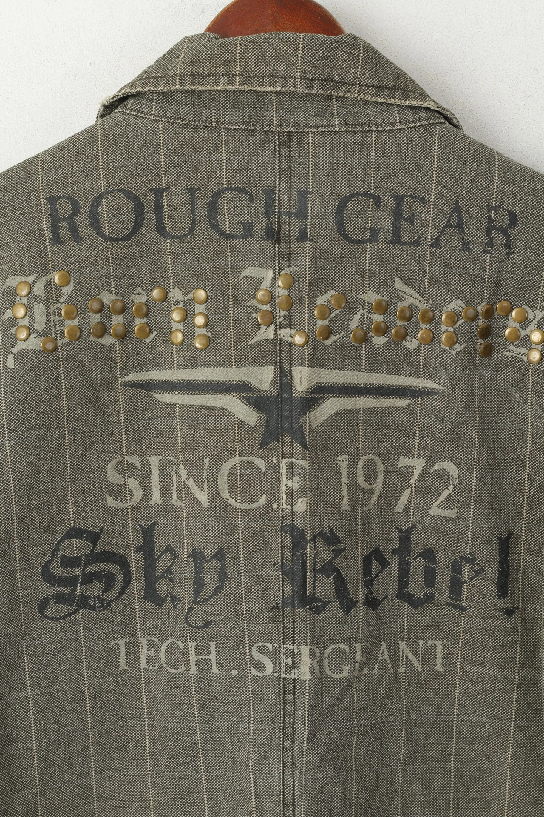 IDPDT Men L (M) Denim Jacket Gray Check Cotton Rough Gear Sky Rebel Blazer Top