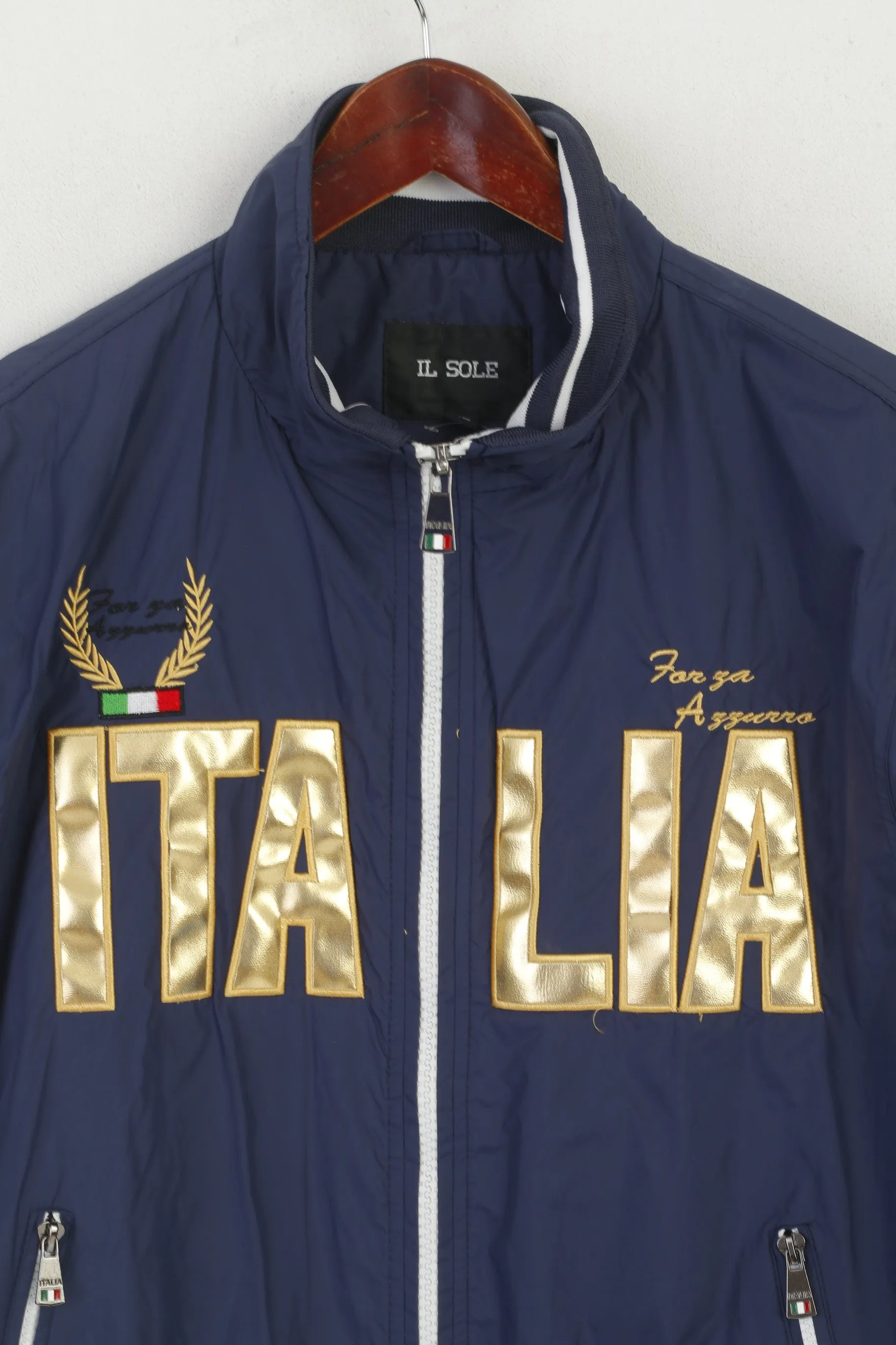 Il Sole Men XL (L) Jacket Navy Nylon Gold Forza Italia Zip Up Lightweight Top