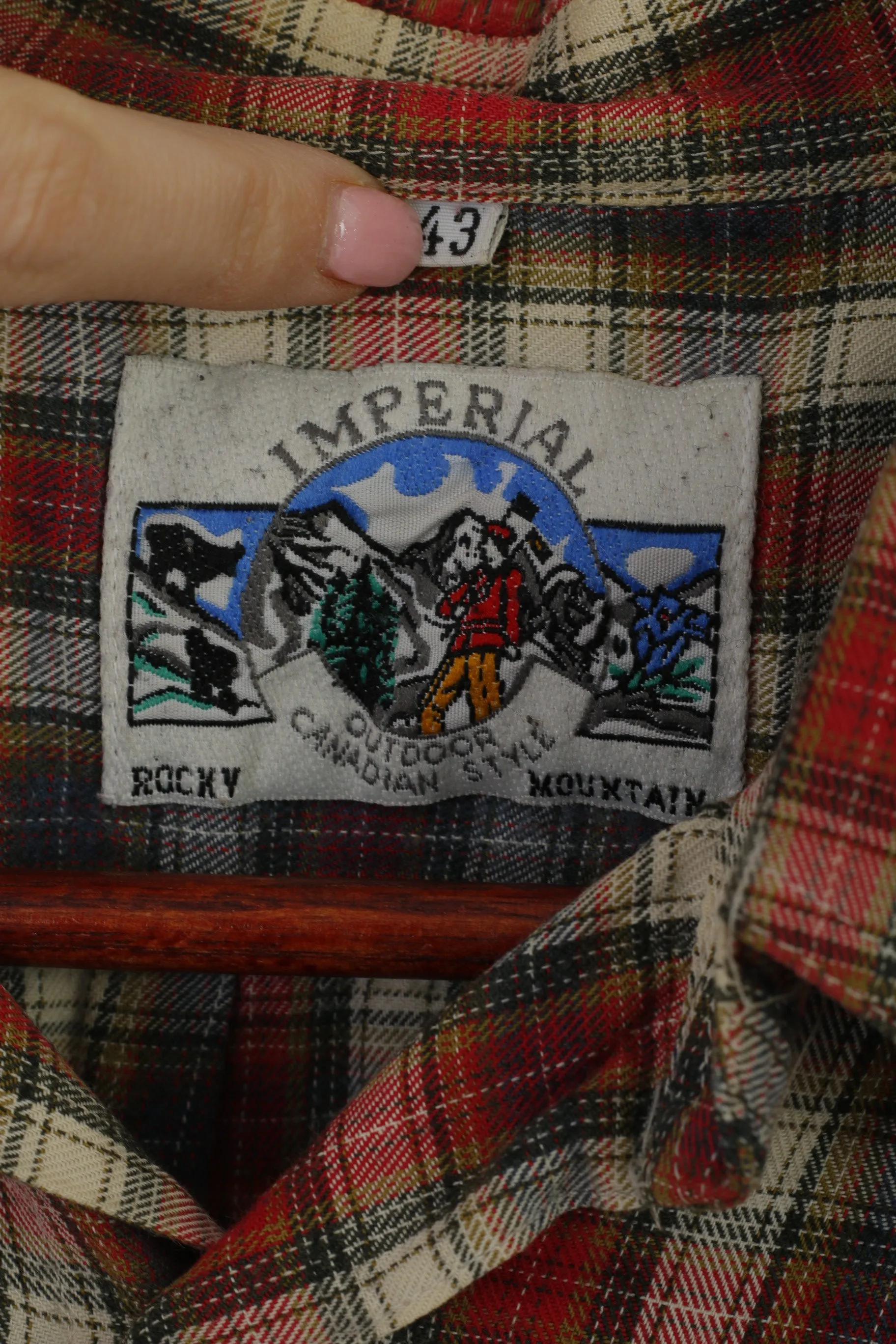 Imperial Men 43 2XL Casual Shirt Red Check Canadian Style Rocky Muntain Vintage Top