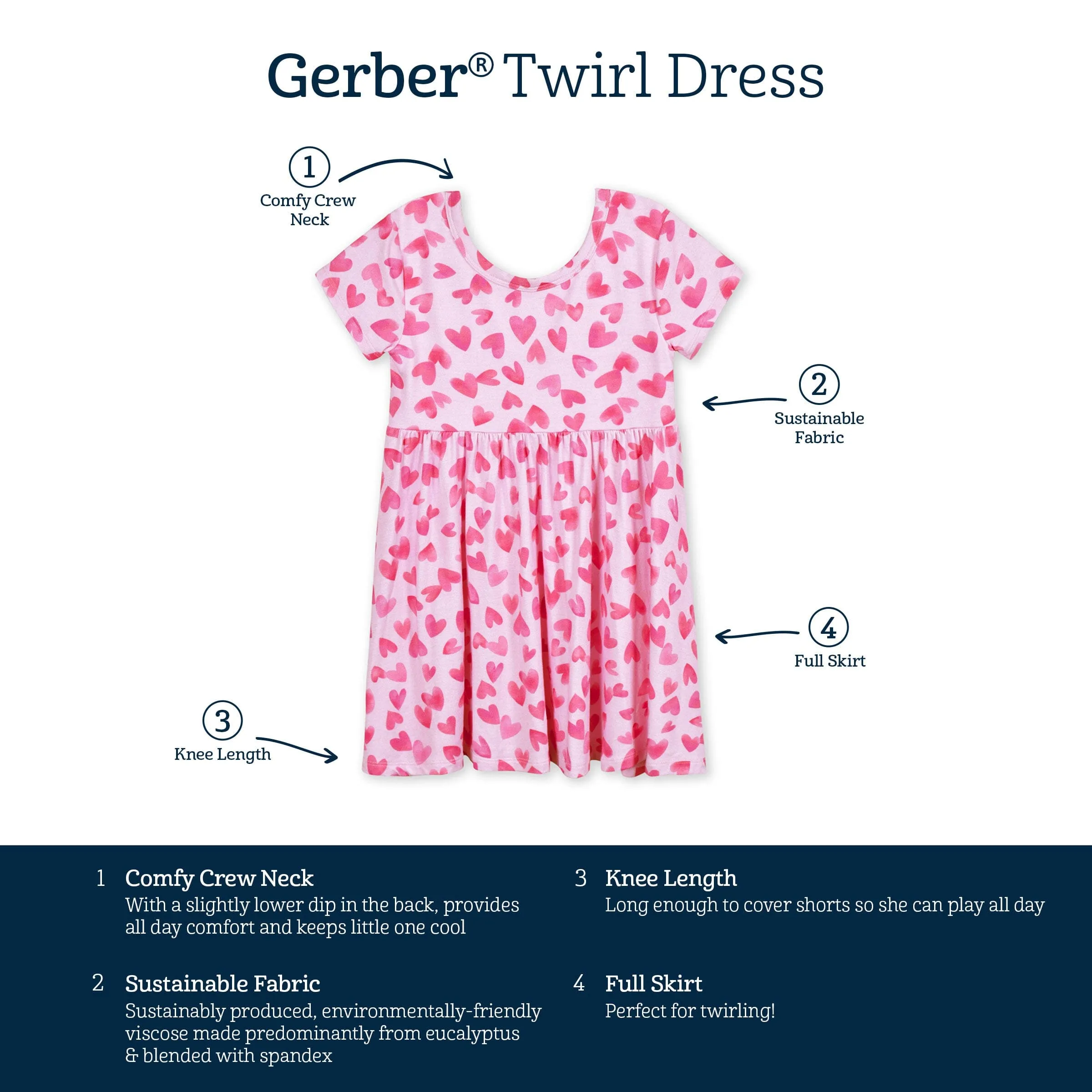 Infant & Toddler Girls Heartfelt Buttery Soft Viscose Made from Eucalyptus Twirl Dress Gerber Childrenswea
