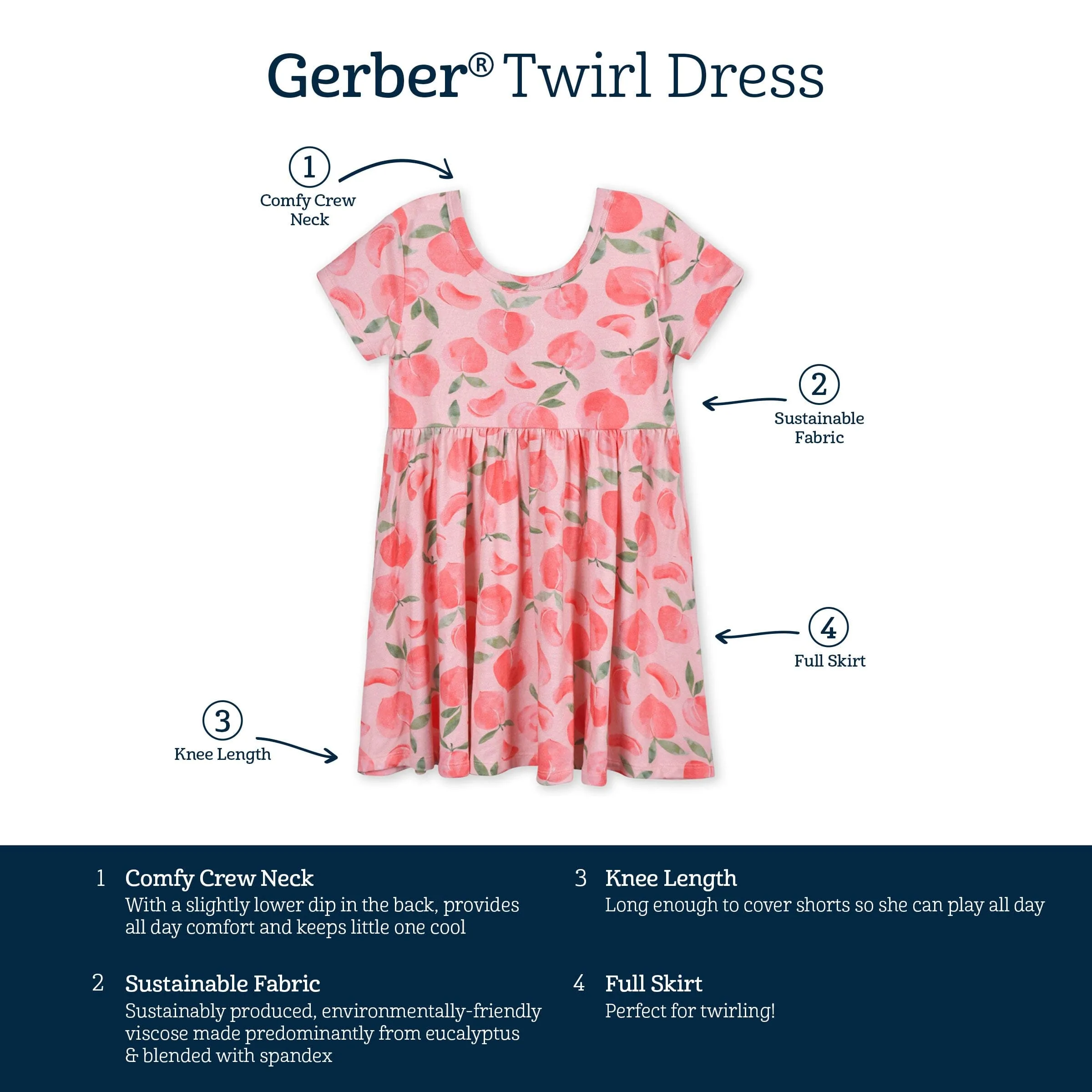 Infant & Toddler Girls Just Peachy Buttery Soft Viscose Made from Eucalyptus Twirl Dress Gerber Childrenswea