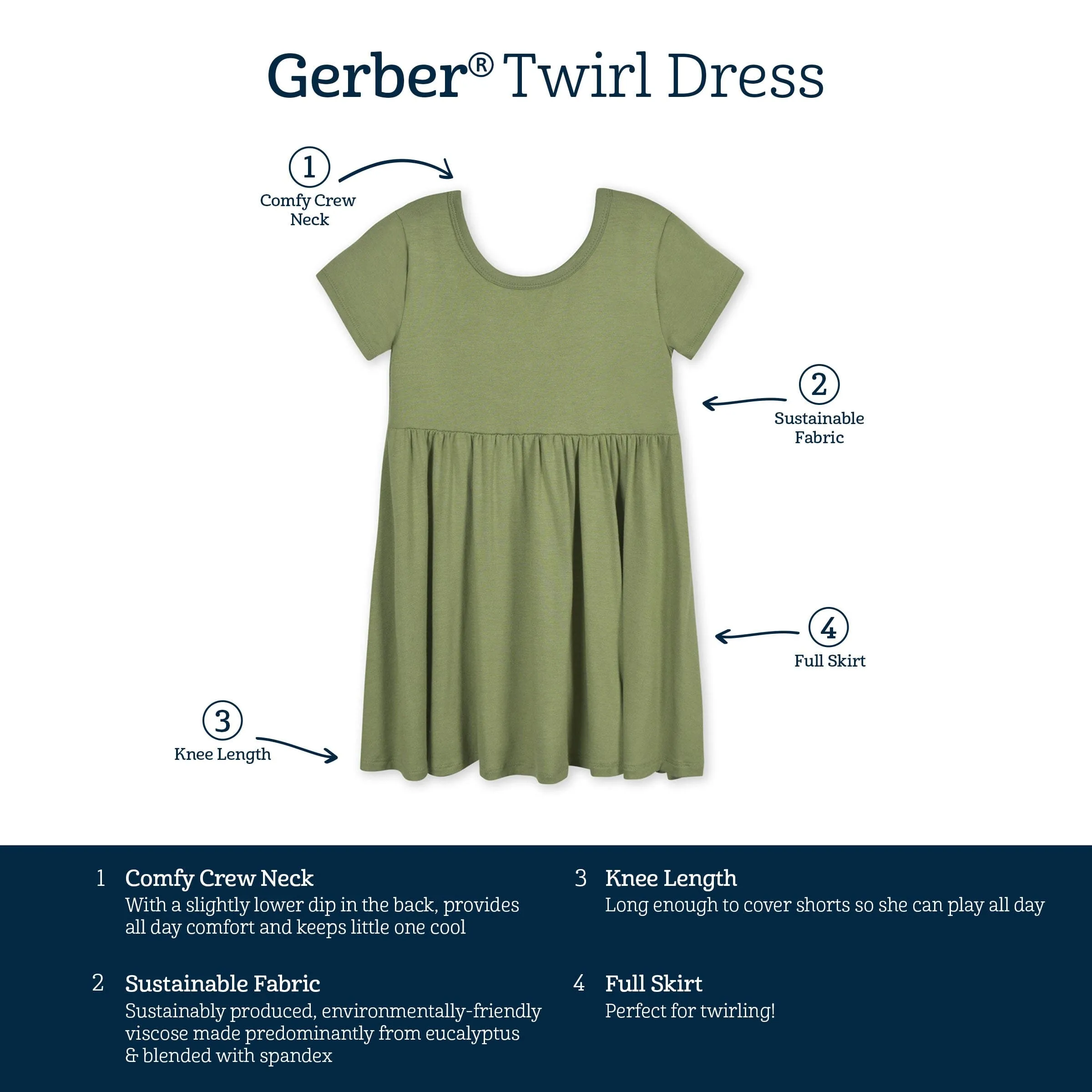 Infant & Toddler Girls Moss Buttery Soft Viscose Made from Eucalyptus Twirl Dress Gerber Childrenswea