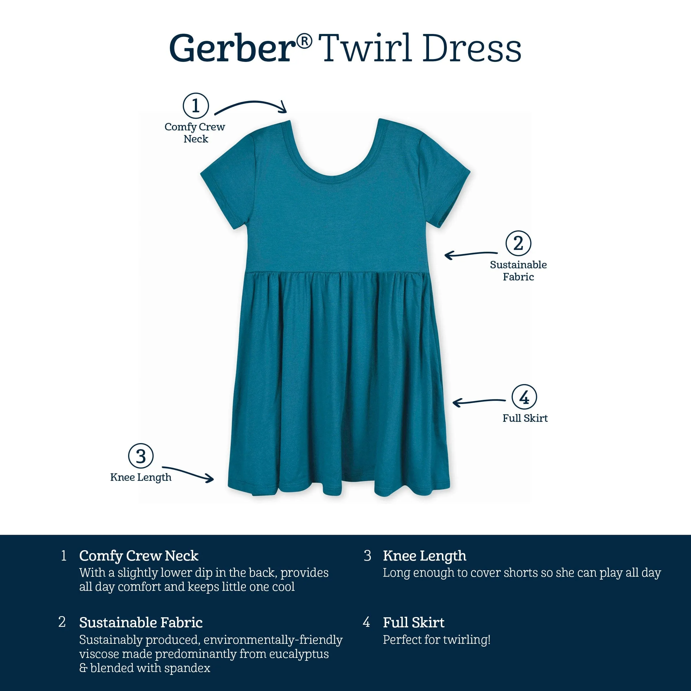 Infant & Toddler Girls Ocean Teal Buttery Soft Viscose Made from Eucalyptus Twirl Dress Gerber Childrenswea