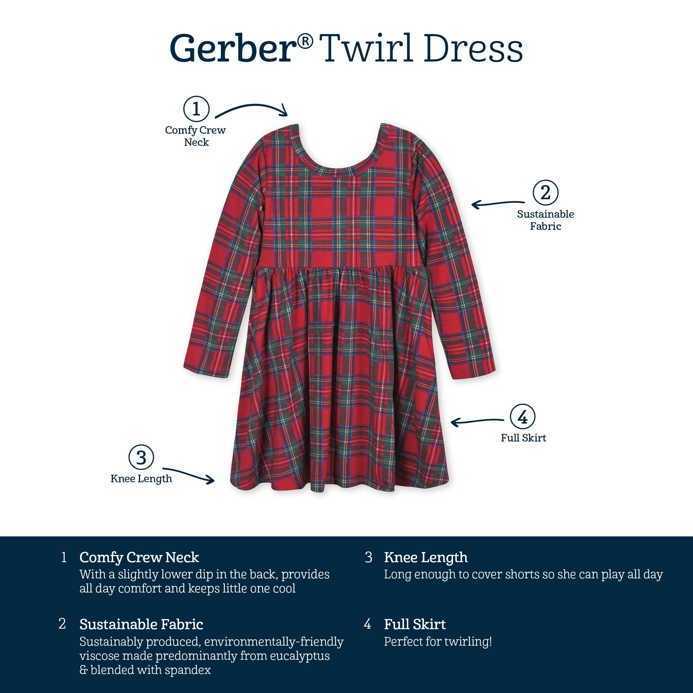 Infant & Toddler Girls Plaid About You Buttery Soft Viscose Made from Eucalyptus Holiday Twirl Dress Gerber Childrenswea