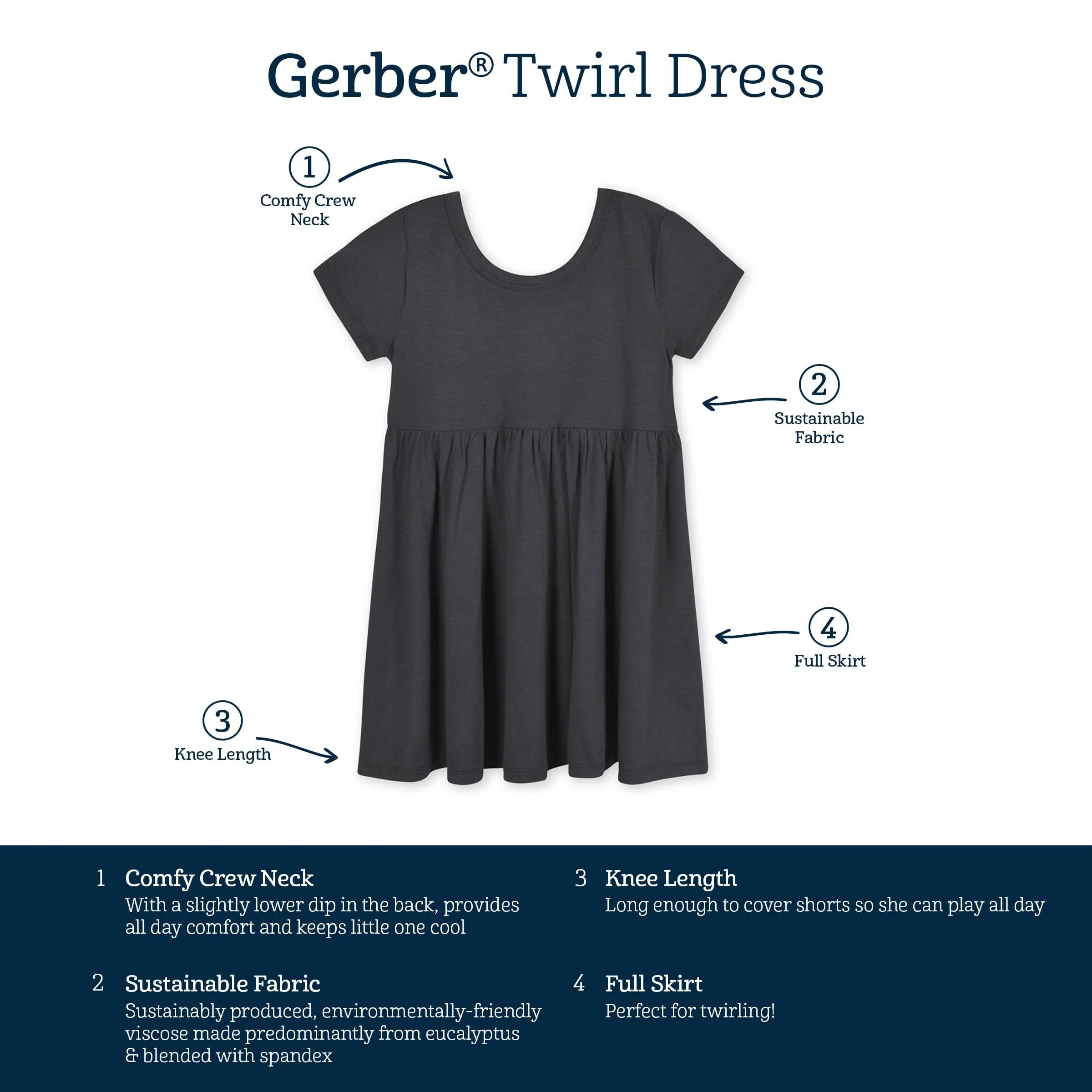 Infant & Toddler Girls Shadow Buttery Soft Viscose Made from Eucalyptus Twirl Dress Gerber Childrenswea