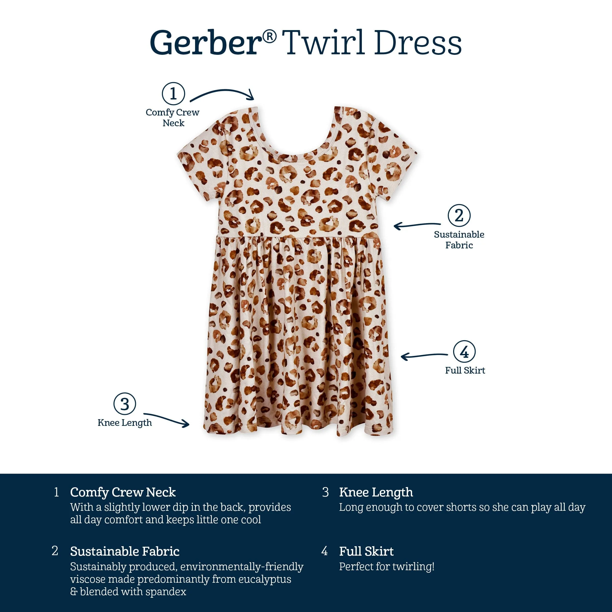 Infant & Toddler Girls Spotted Leopard Buttery Soft Viscose Made from Eucalyptus Twirl Dress Gerber Childrenswea