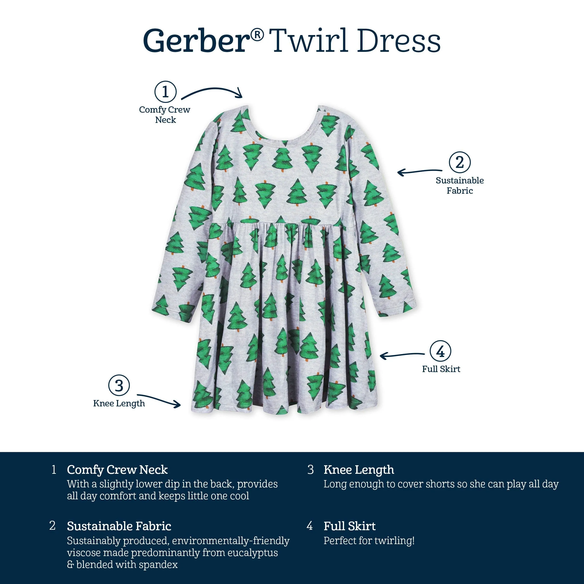 Infant & Toddler Girls Spruce Buttery Soft Viscose Made from Eucalyptus Holiday Twirl Dress Gerber Childrenswea