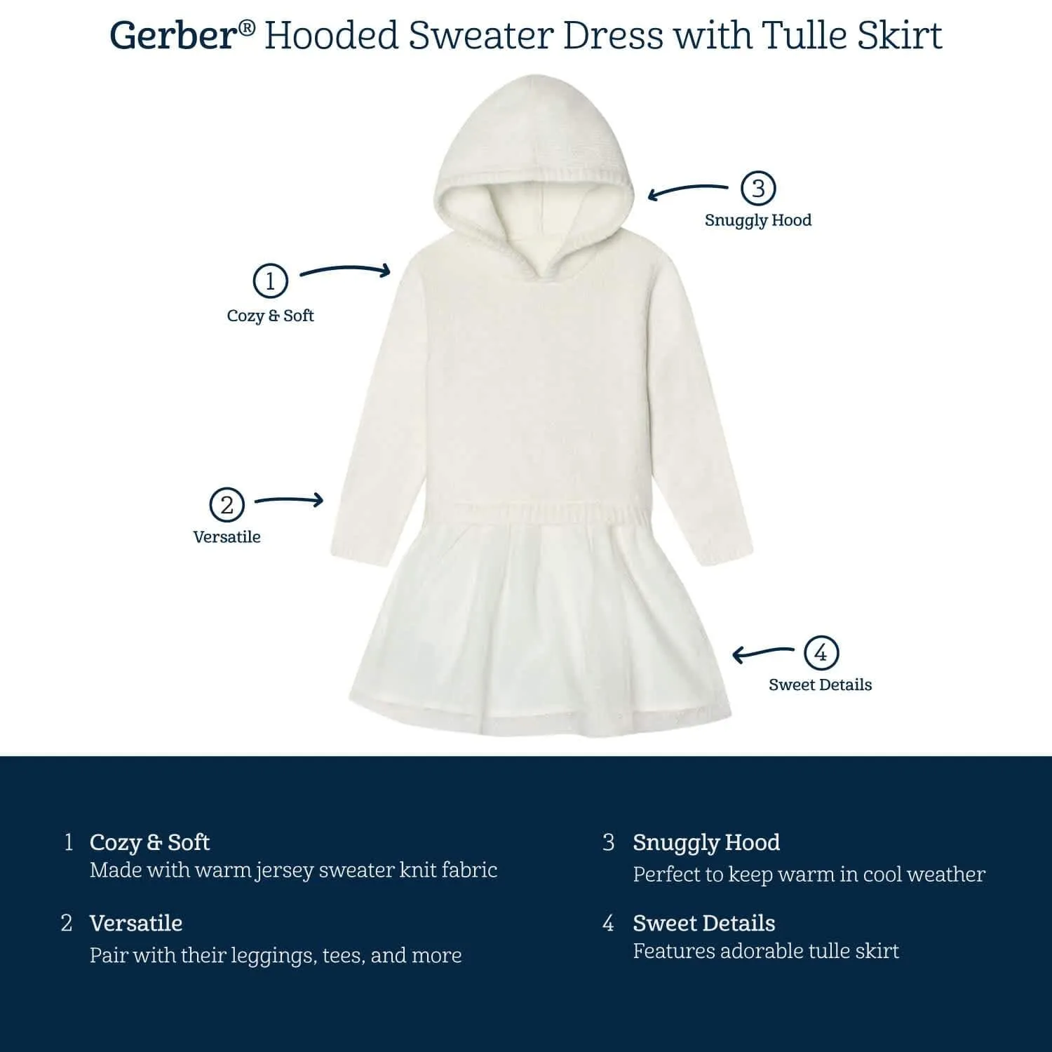 Infant & Toddler Girls White Sweater Dress With Tulle Skirt Gerber Childrenswea