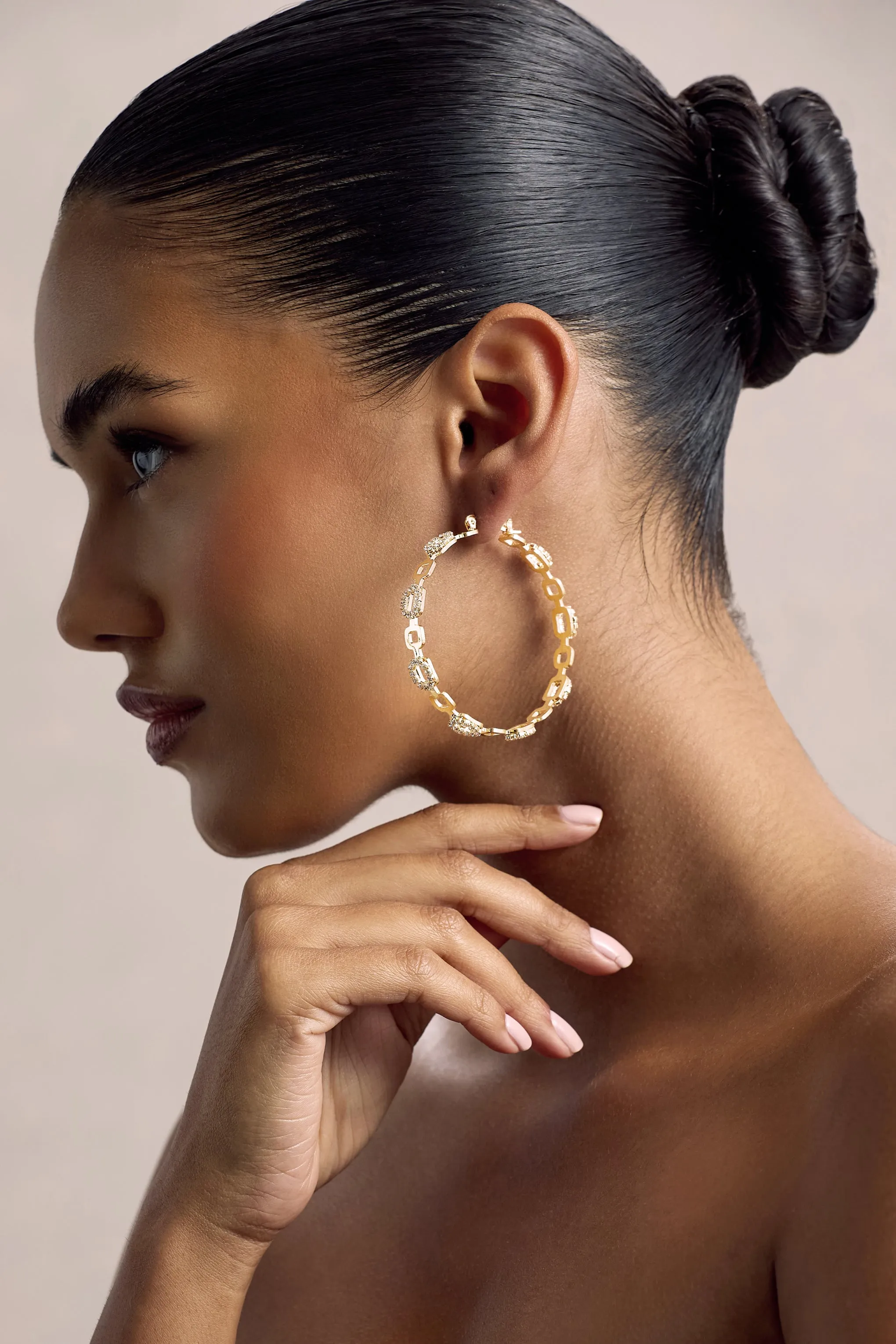 Interlinked | Gold Diamante Chain Hoop Earrings Club L London