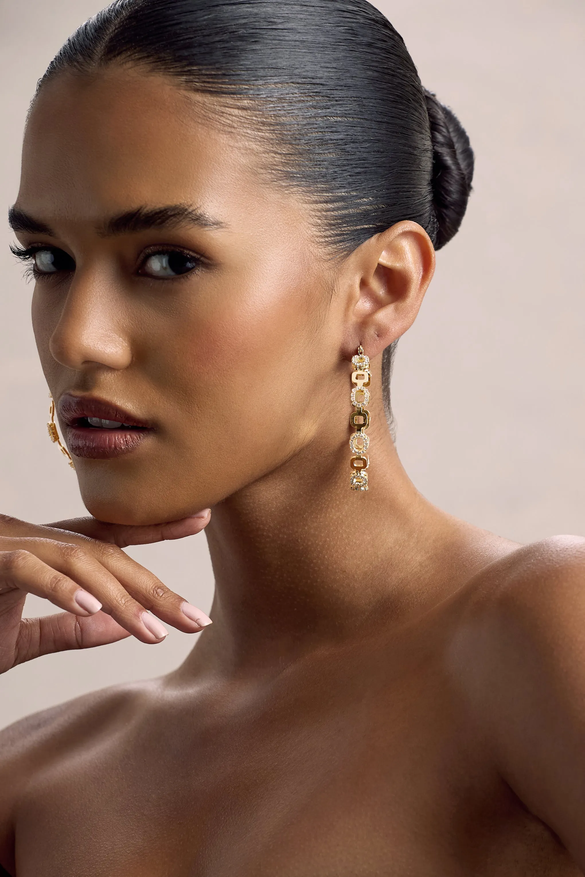 Interlinked | Gold Diamante Chain Hoop Earrings Club L London