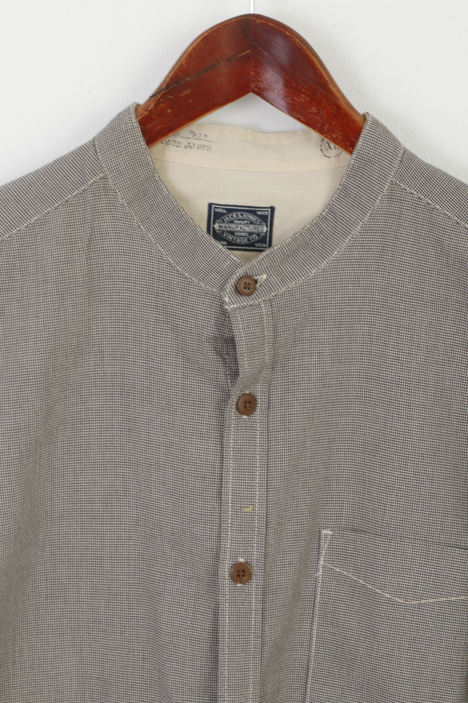 Jack & Jones Vintage Goods Men XL Casual Shirt Black White Cotton Houndstooth Top