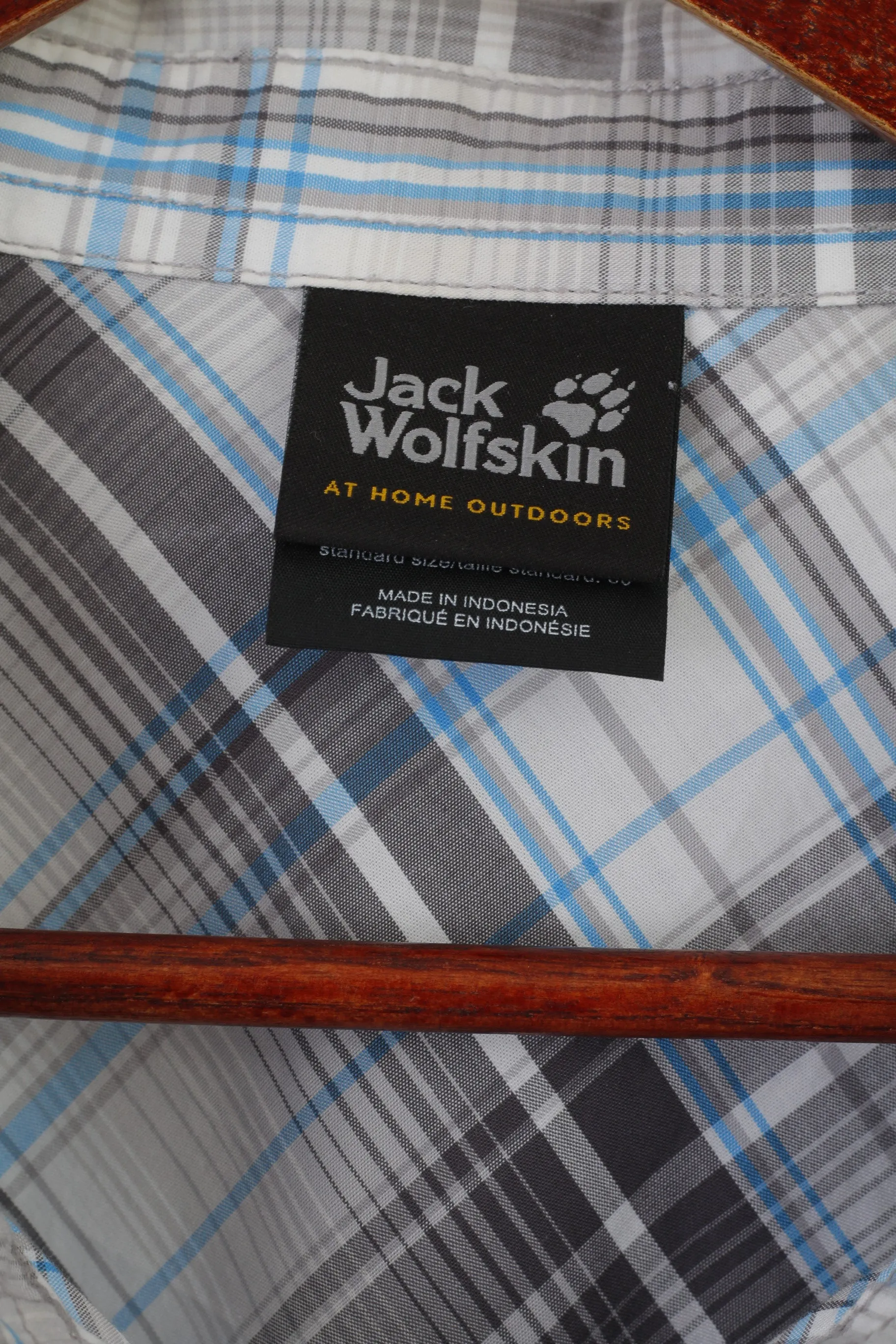 Jack Wolfskin Men 3XL Casual Shirt Gray Cotton Check Outdoor Short Sleeve Top