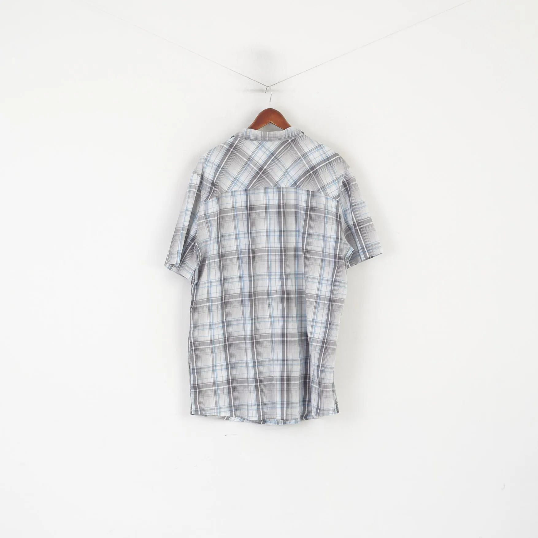 Jack Wolfskin Men 3XL Casual Shirt Gray Cotton Check Outdoor Short Sleeve Top