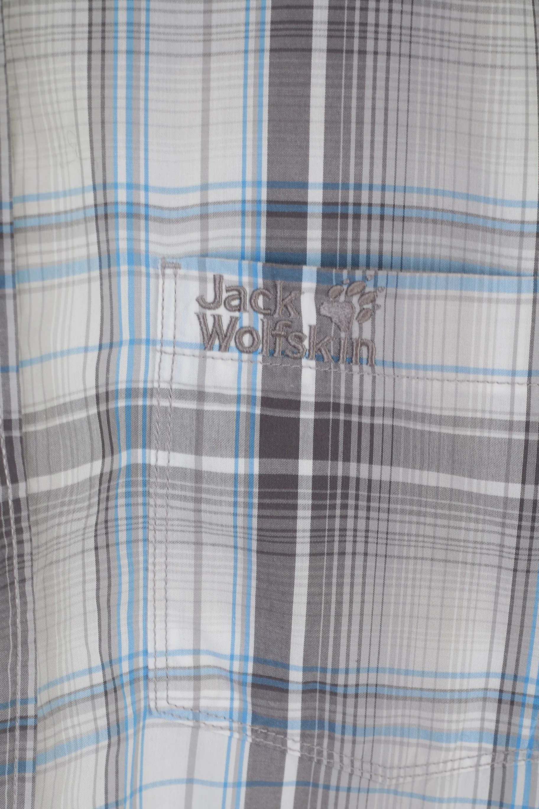 Jack Wolfskin Men 3XL Casual Shirt Gray Cotton Check Outdoor Short Sleeve Top