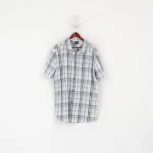 Jack Wolfskin Men 3XL Casual Shirt Gray Cotton Check Outdoor Short Sleeve Top