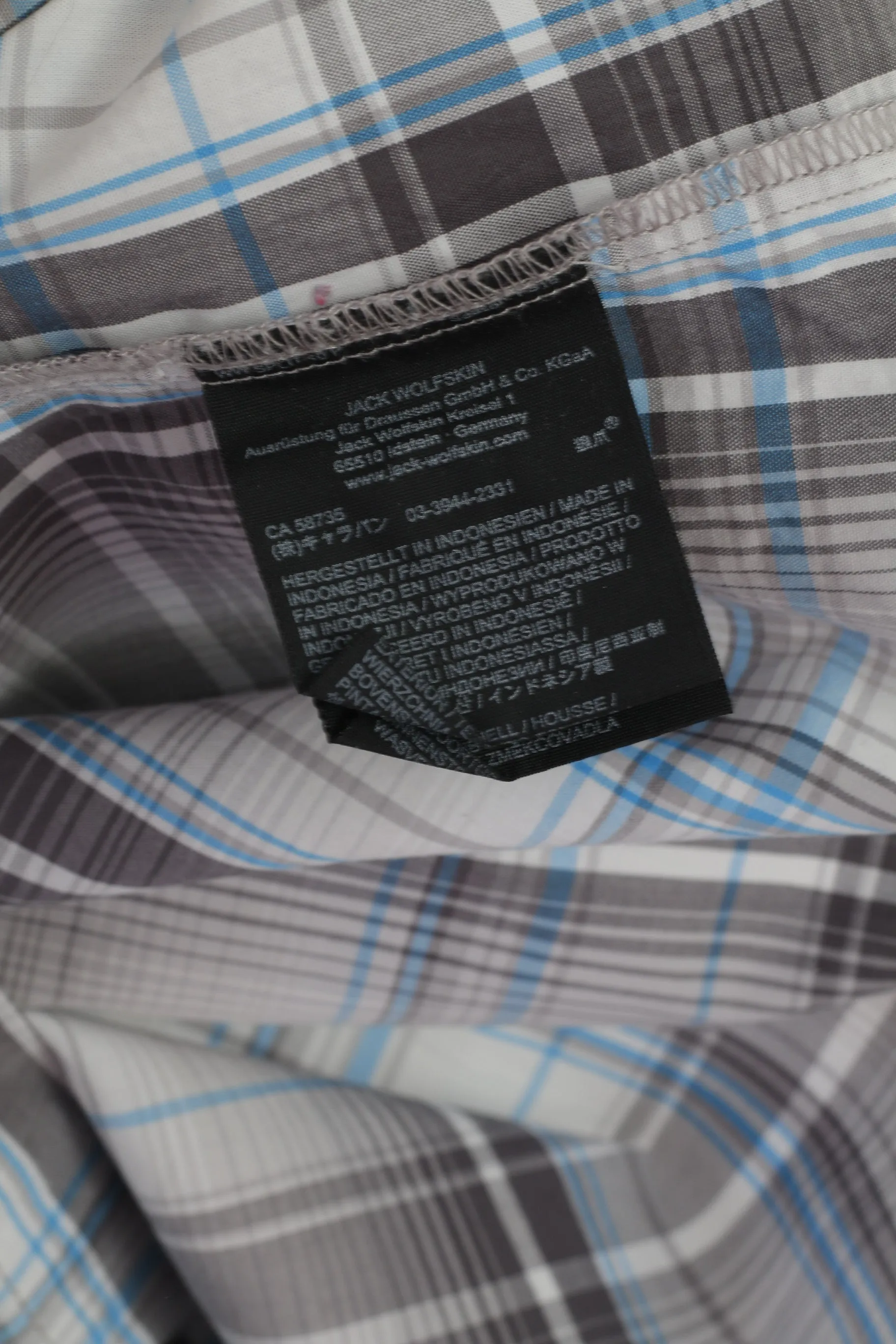 Jack Wolfskin Men 3XL Casual Shirt Gray Cotton Check Outdoor Short Sleeve Top